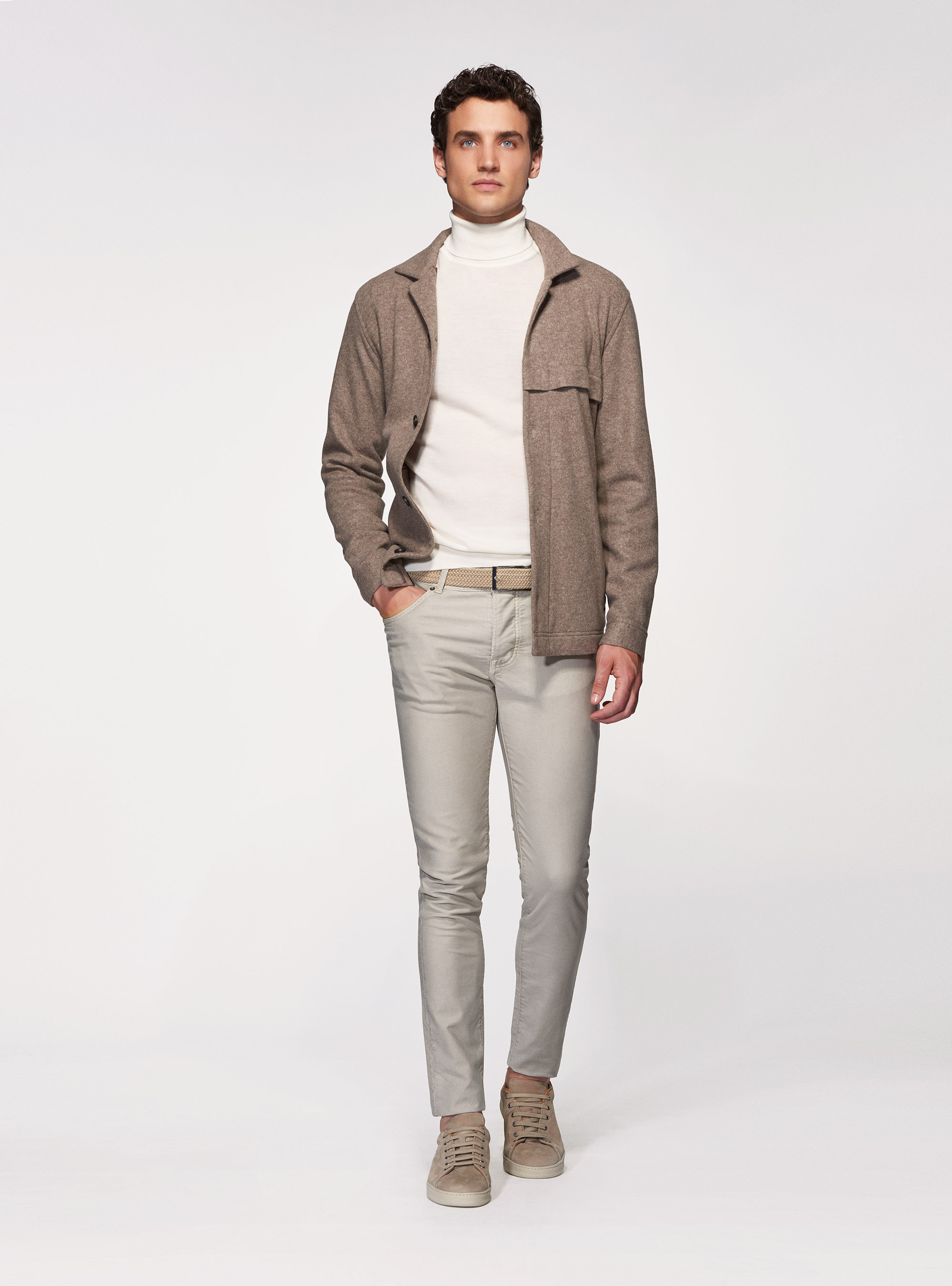 Giacca camicia in jersey di lana, SABBIA