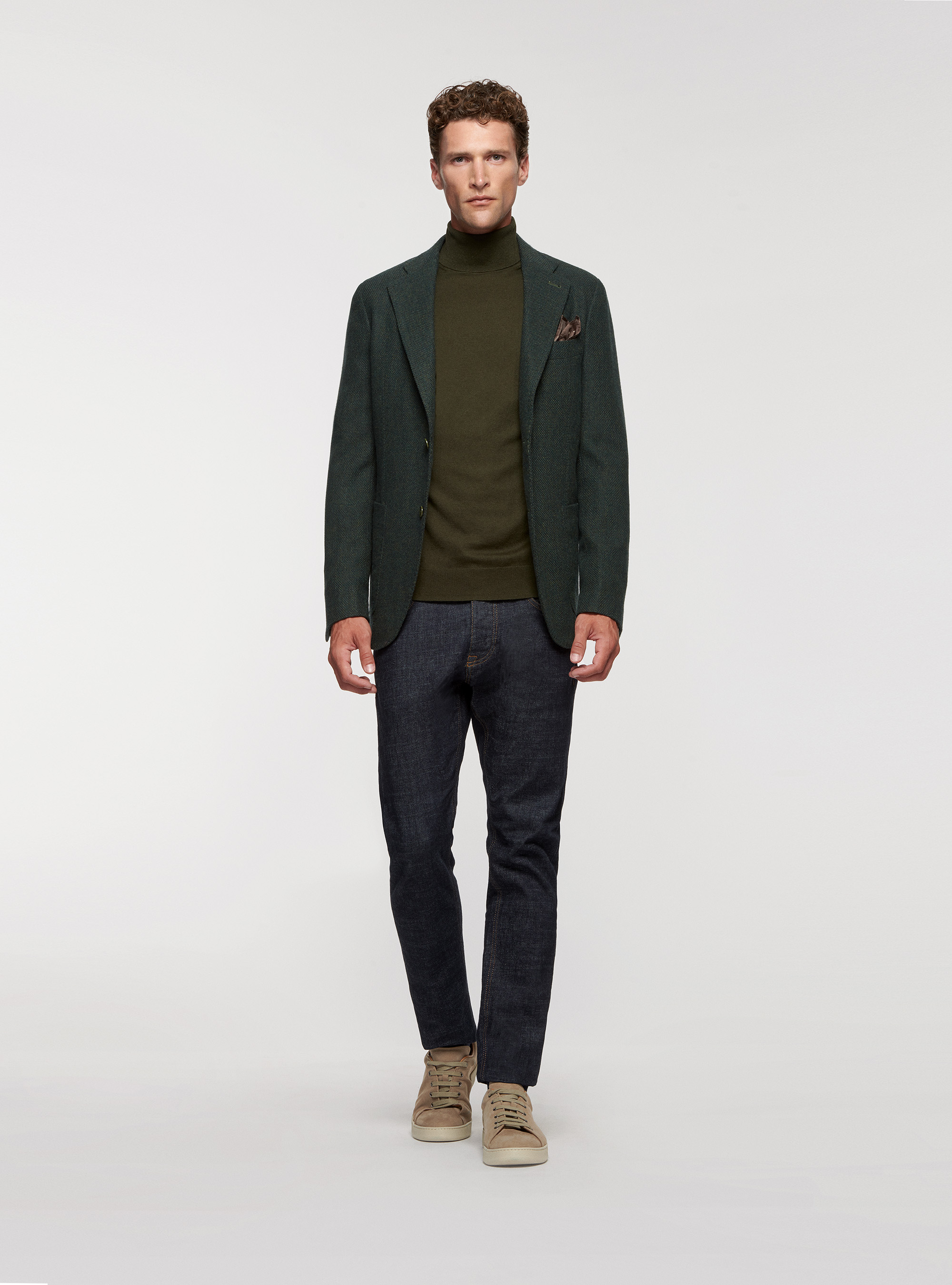 Giacca in lana cotone e cashmere, VERDE