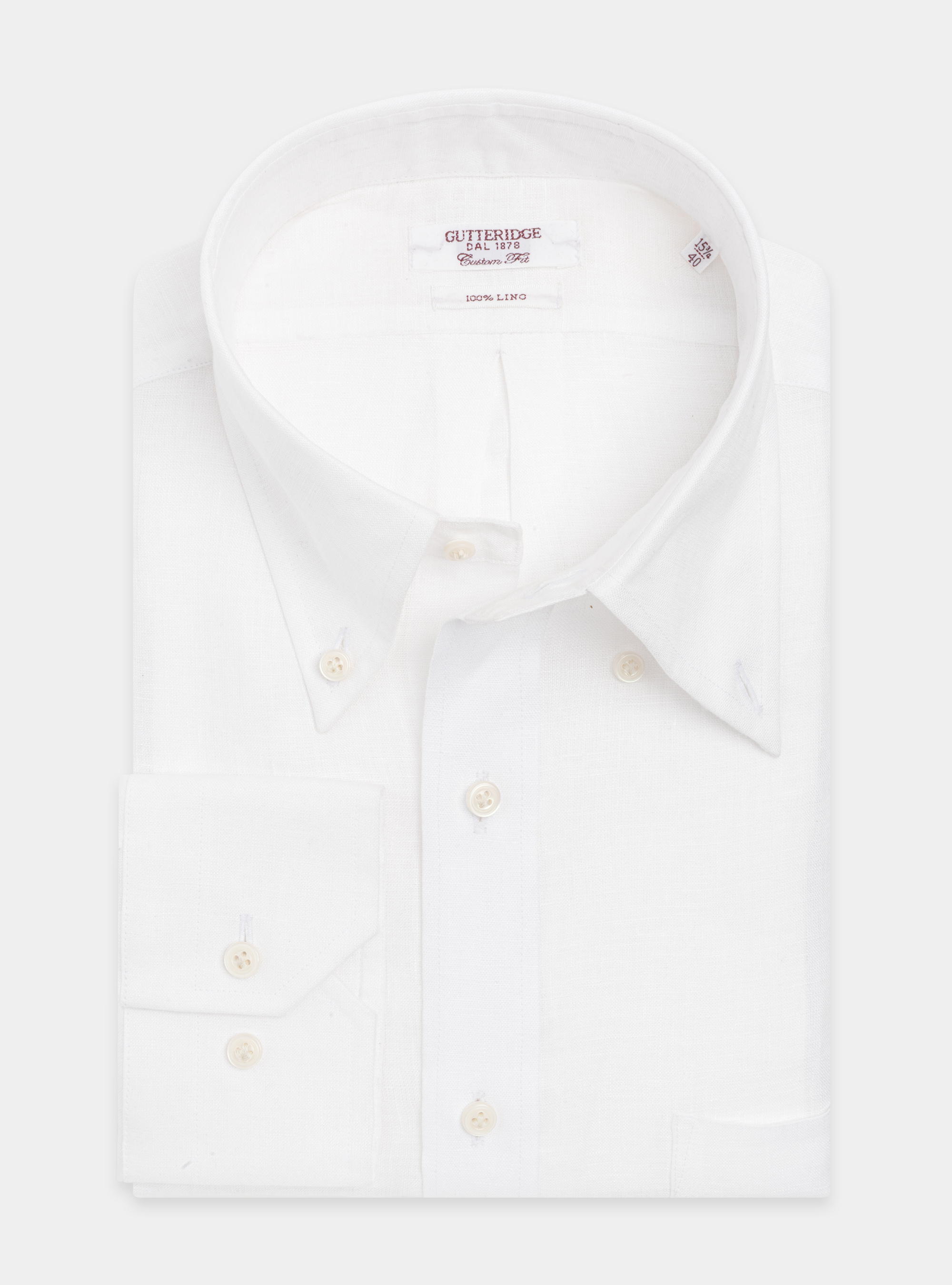 Camicia classic fit comoda in puro lino con collo button down, BIANCO