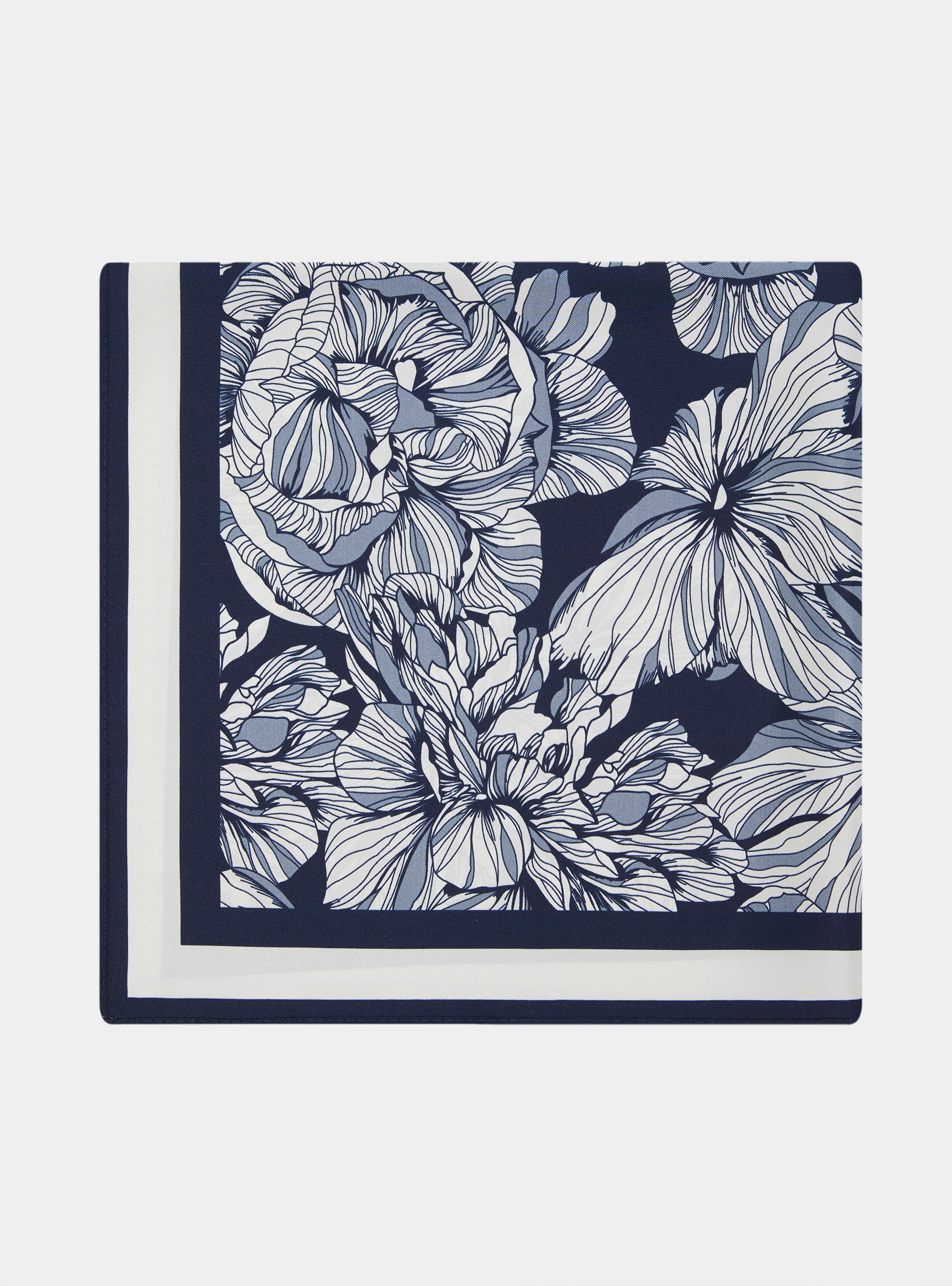 Foulard in seta stampa floreale, BLU NAVY