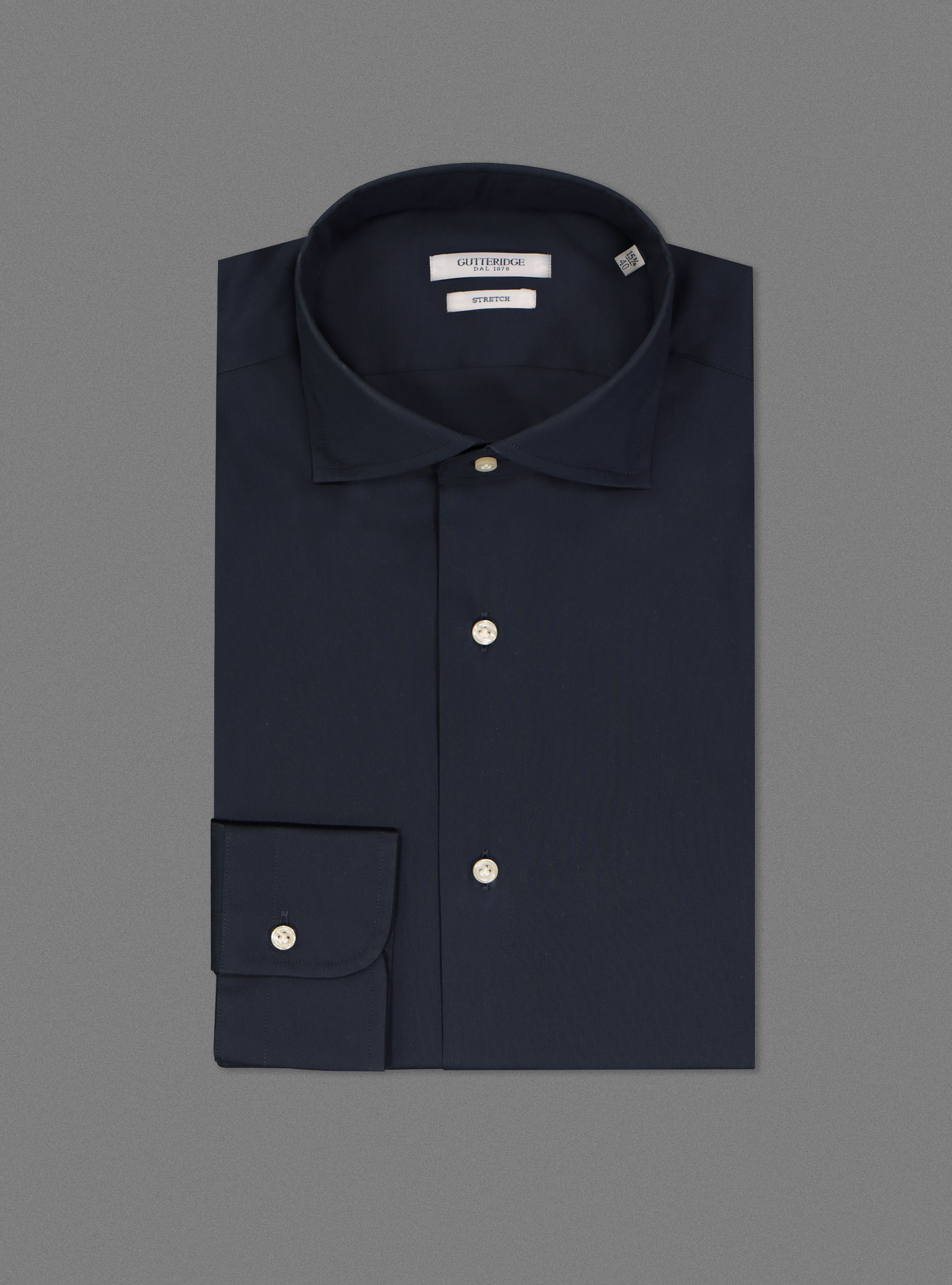 Camicia collo semiaperto in popeline stretch, BLU NAVY