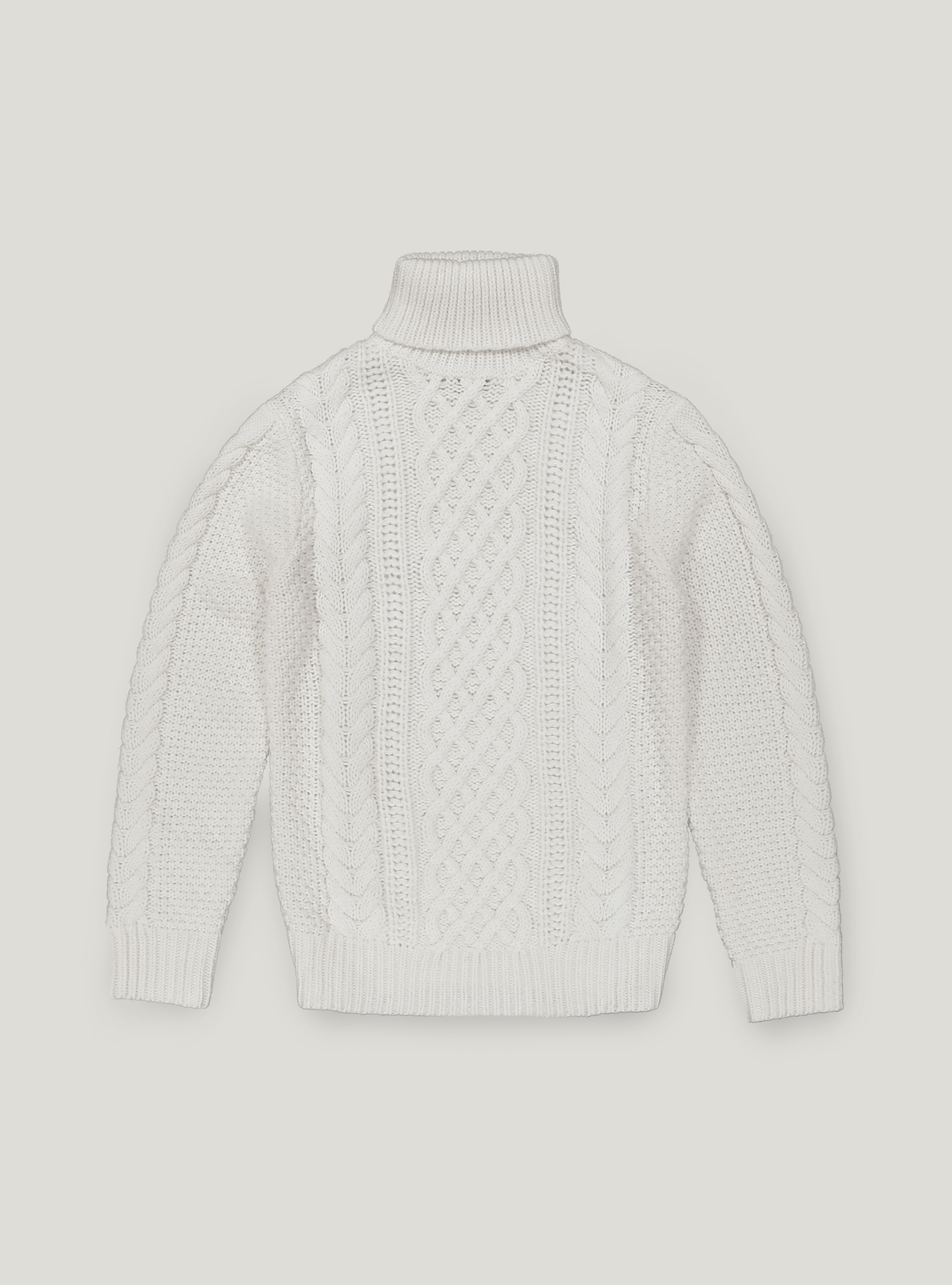 Maglia collo alto con treccia, BIANCO