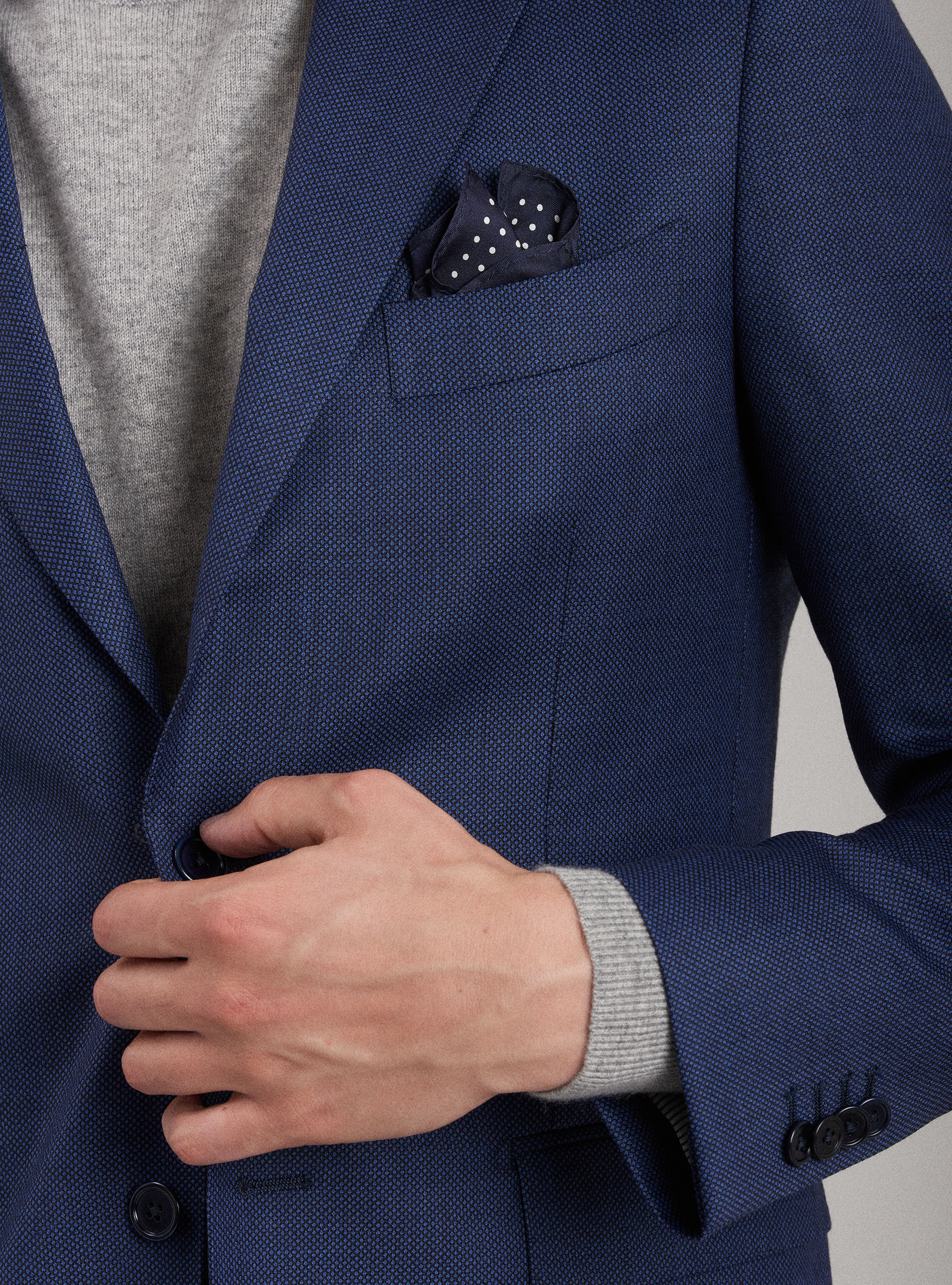 Giacca da abito occhio di pernice in pura lana, BLU