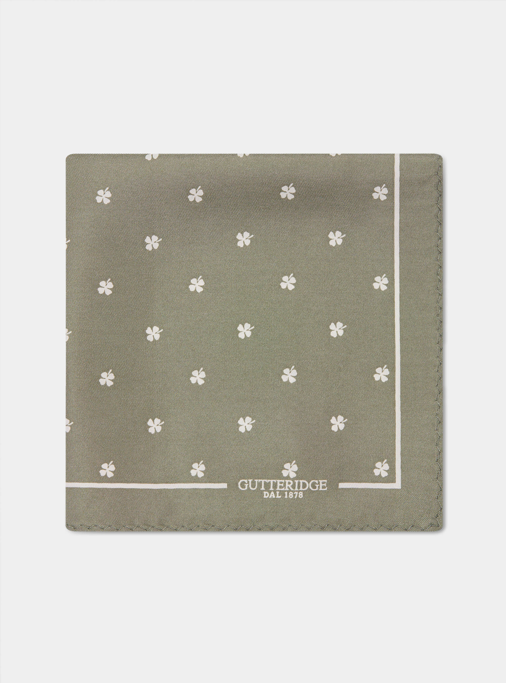 Pochette fantasia quadrifoglio in seta stampata, SALVIA 0602C