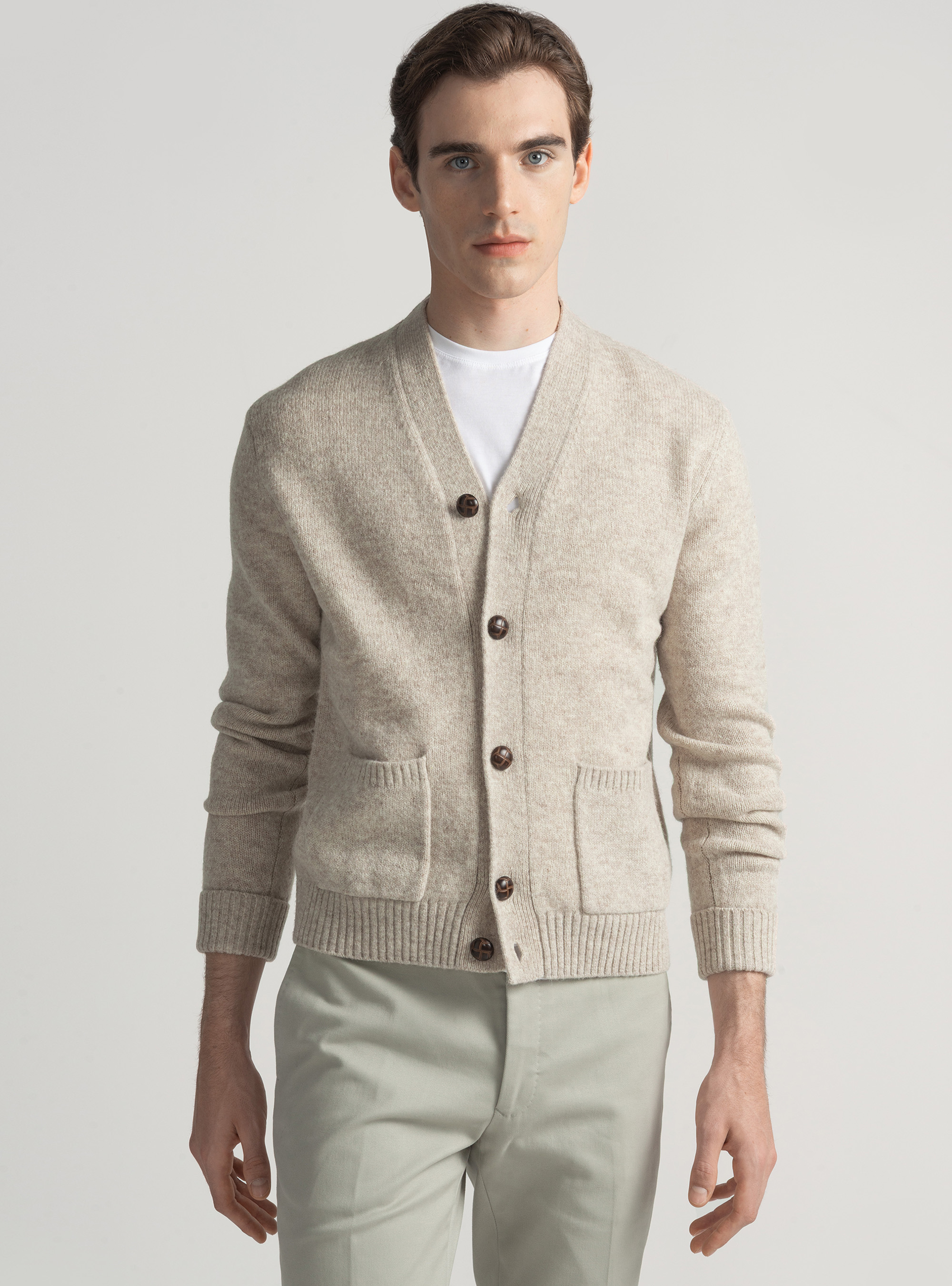 Shetland wool knit cardigan, ECRU