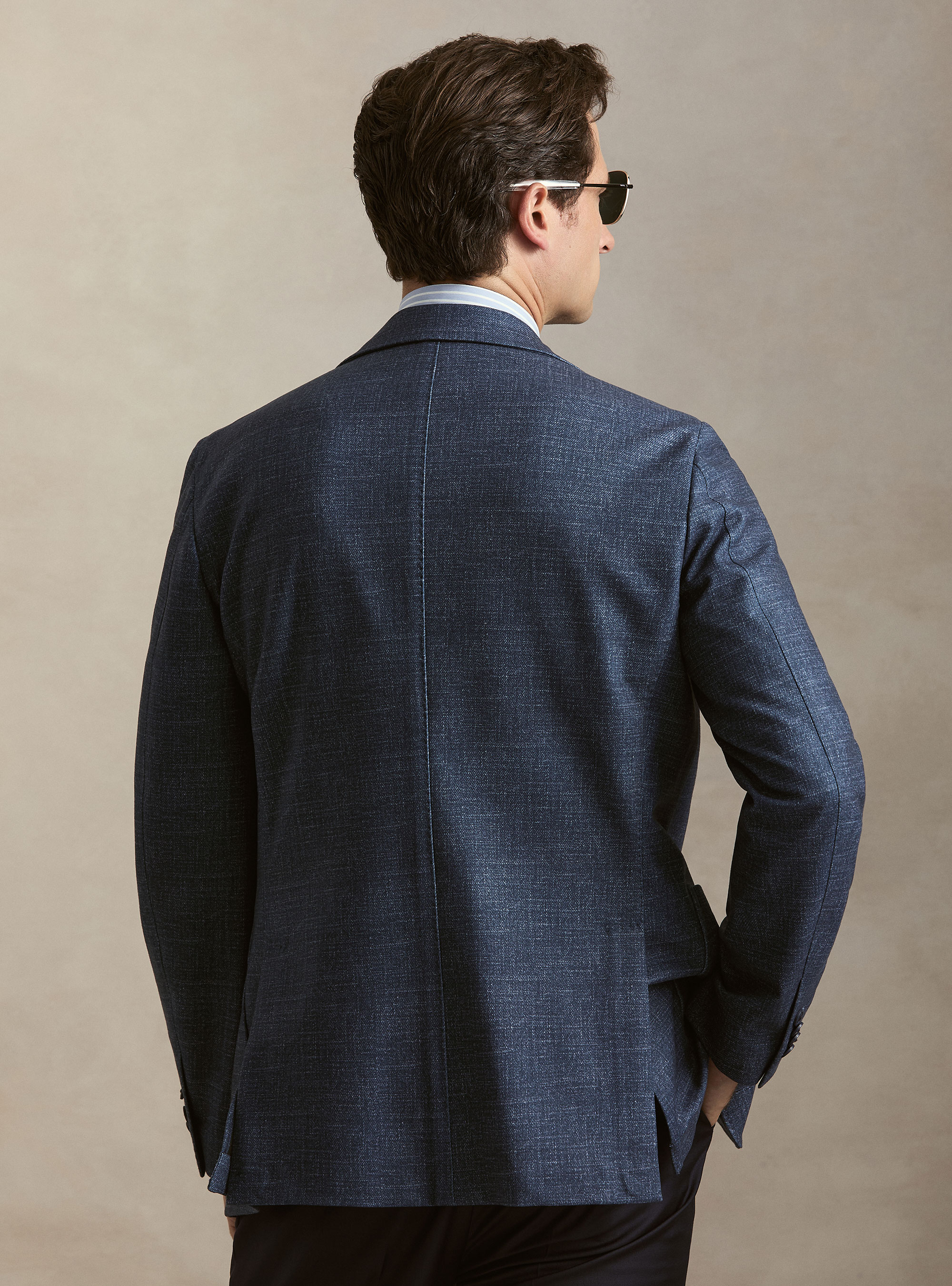 Single-Breasted Printed Wool Blazer, 0243C DENIM