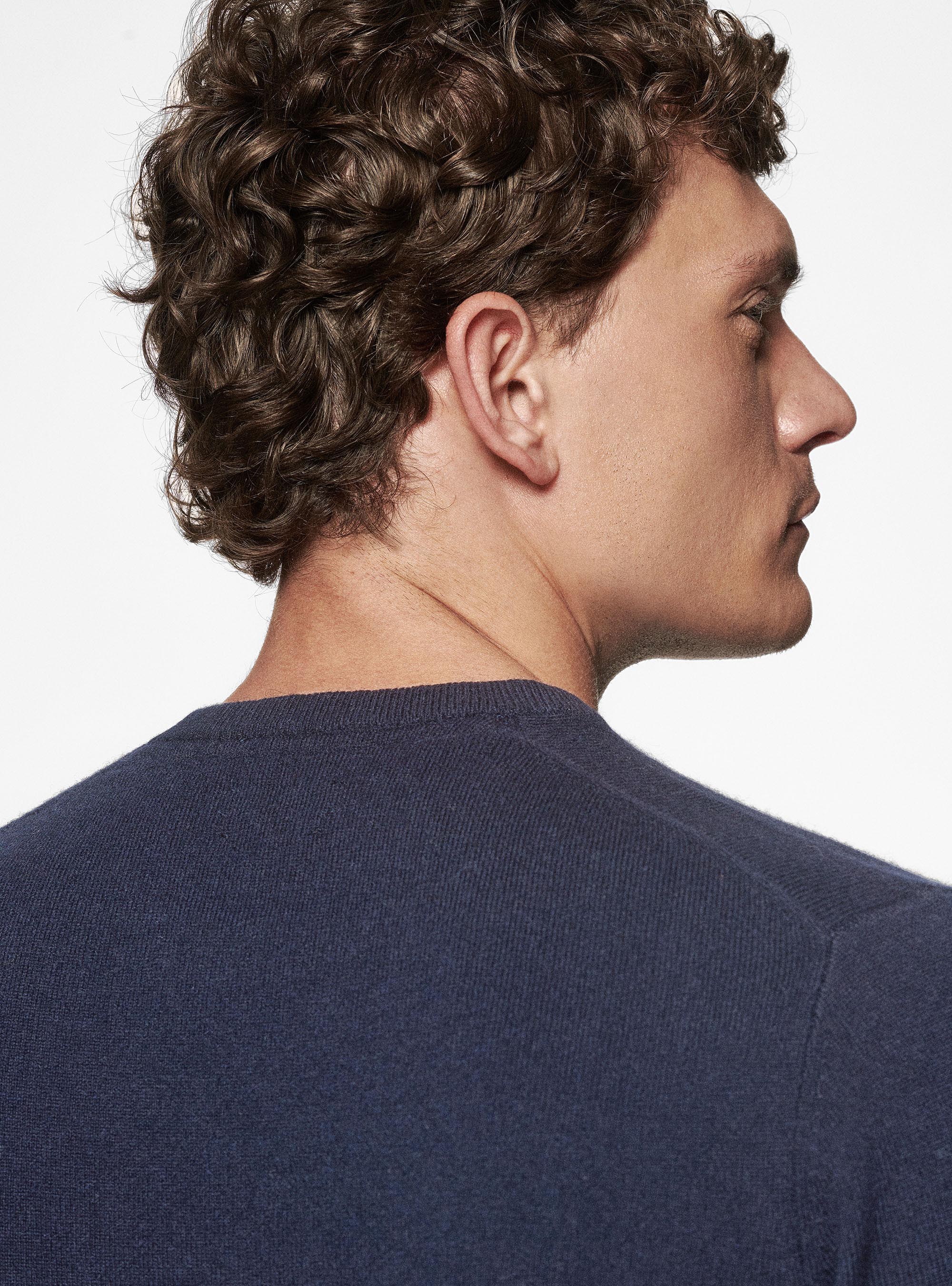 Maglia girocollo in lambswool e cashmere, BLU NAVY