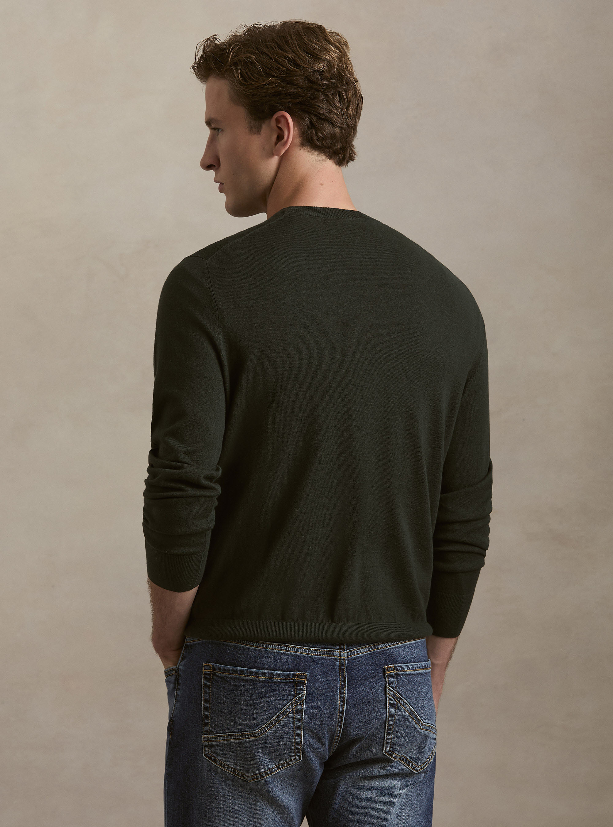 Maglia girocollo in cotone seta e cashmere, MILITARE 0609C