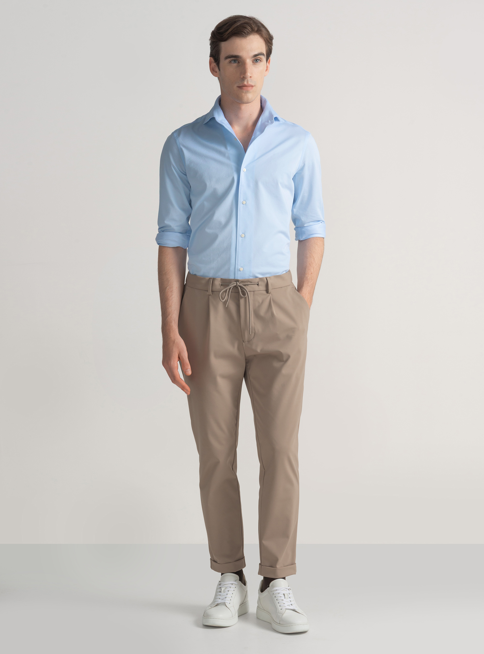 Cotton blend jersey shirt, LIGHT BLUE