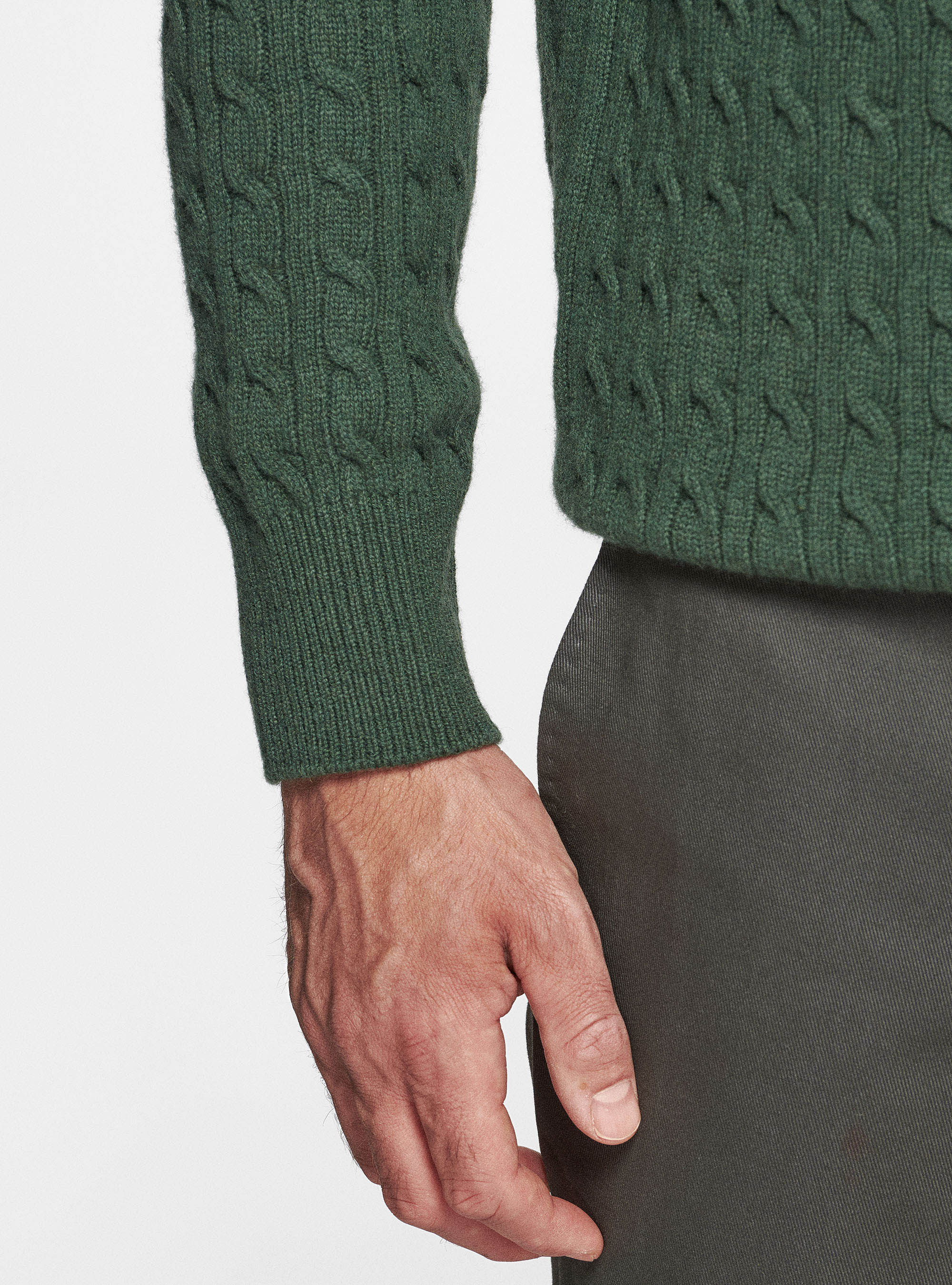 Maglia collo alto in lana cashmere con treccia, MILITARE 0609C