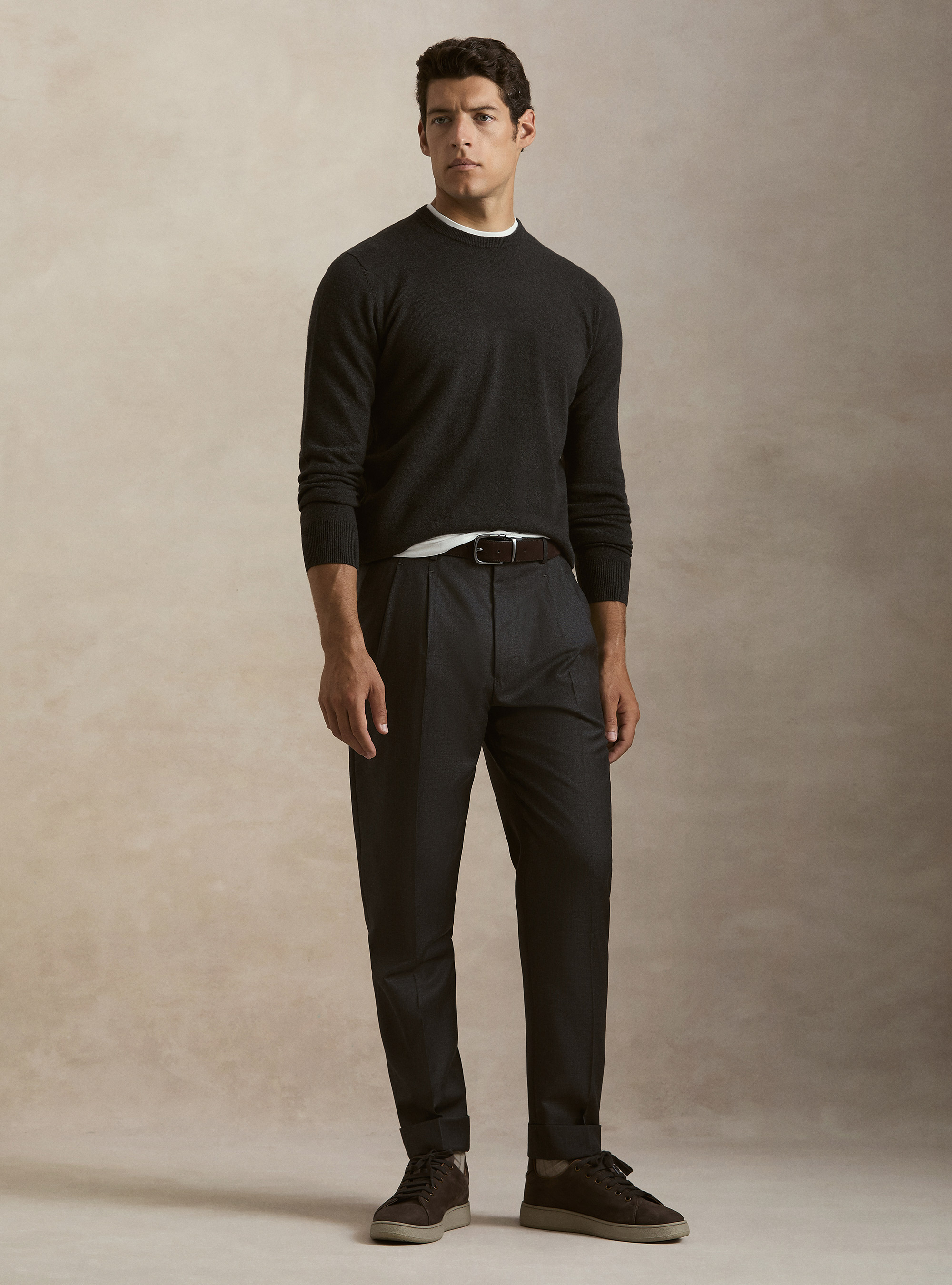 Lambswool and cashmere crewneck sweater, ASPHALT GREY