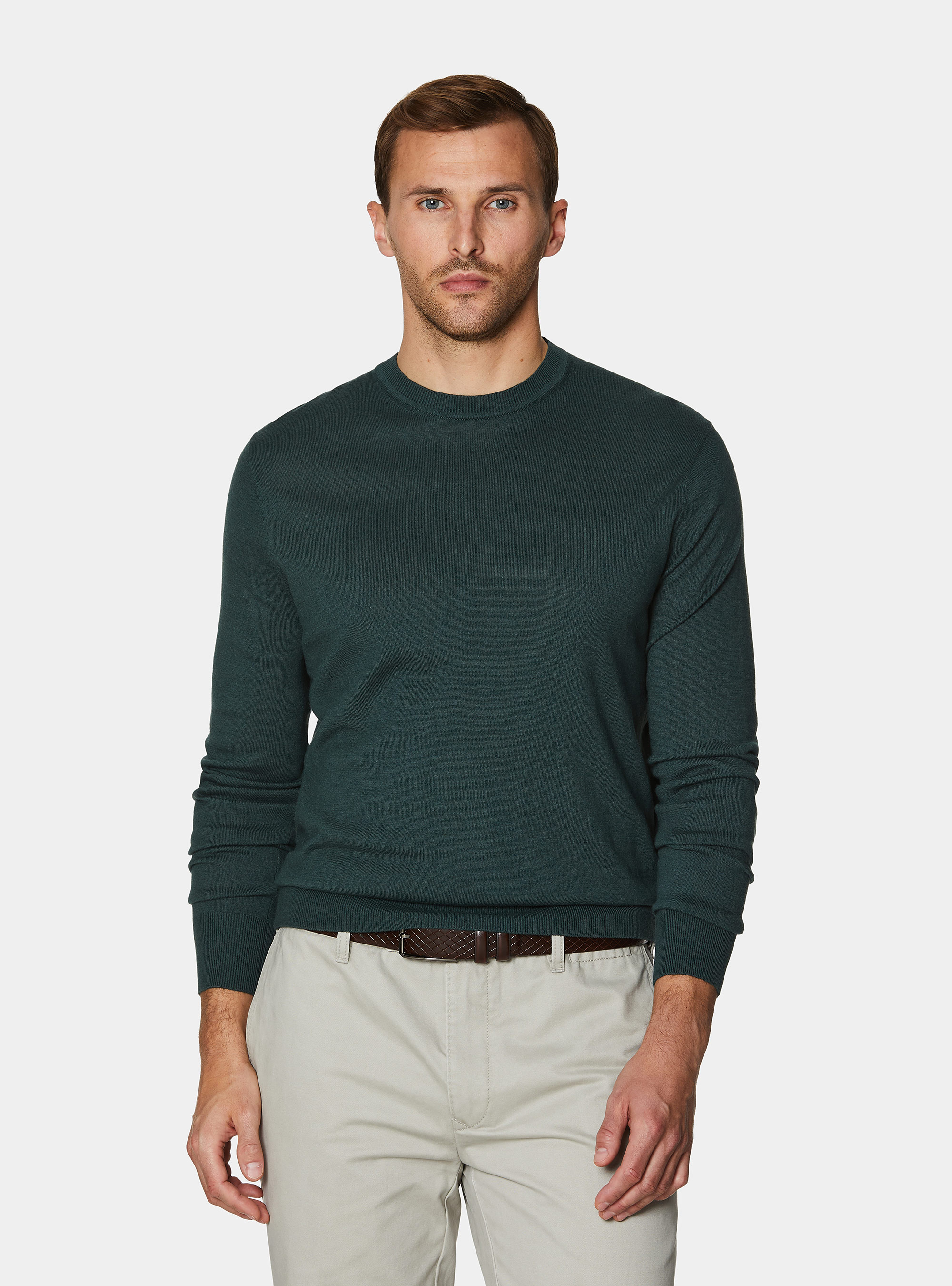 Maglia girocollo in cotone seta e cashmere, VERDE MUSCHIO 0615C