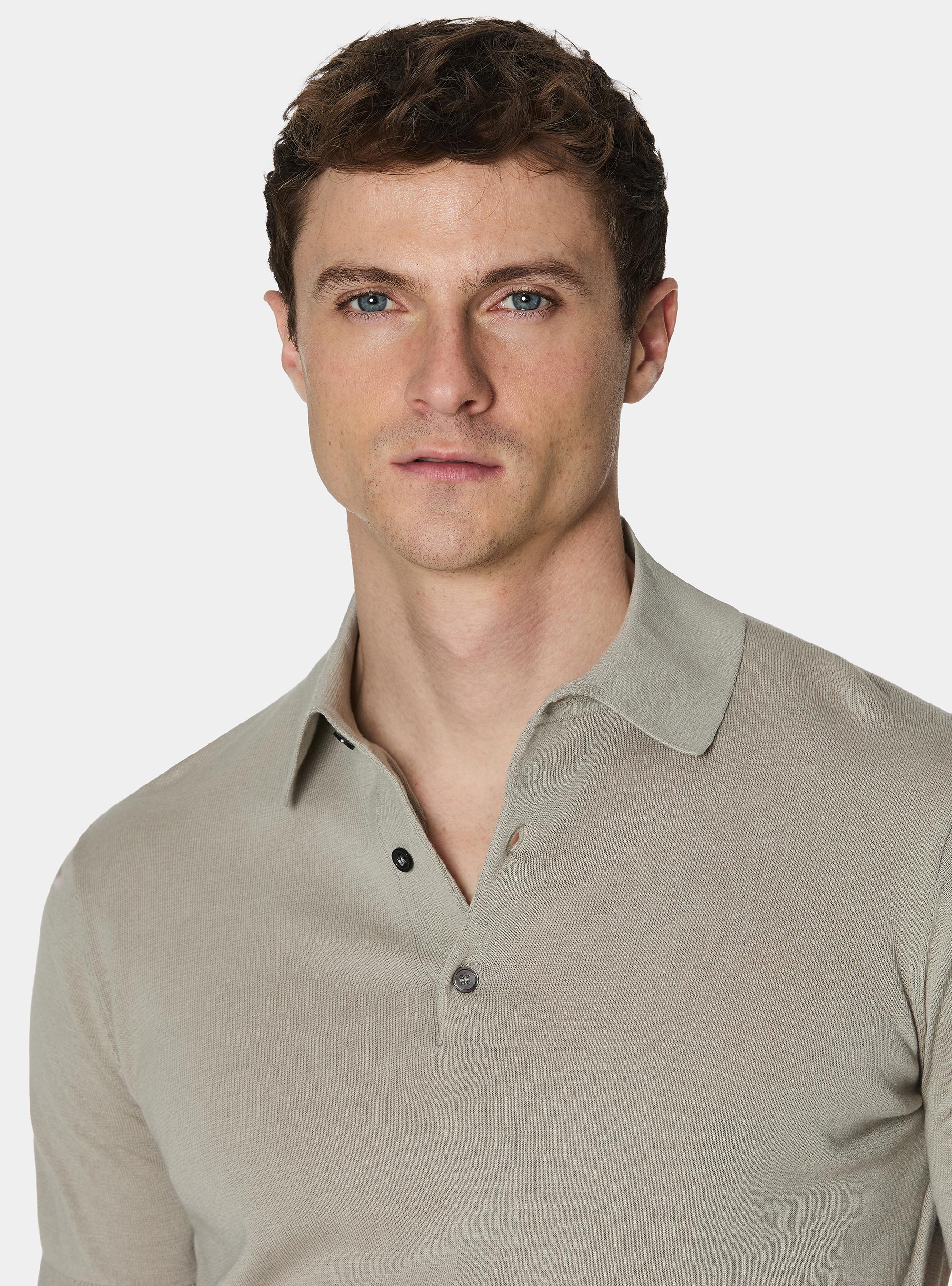 Extra-fine cotton knit polo shirt, SAND