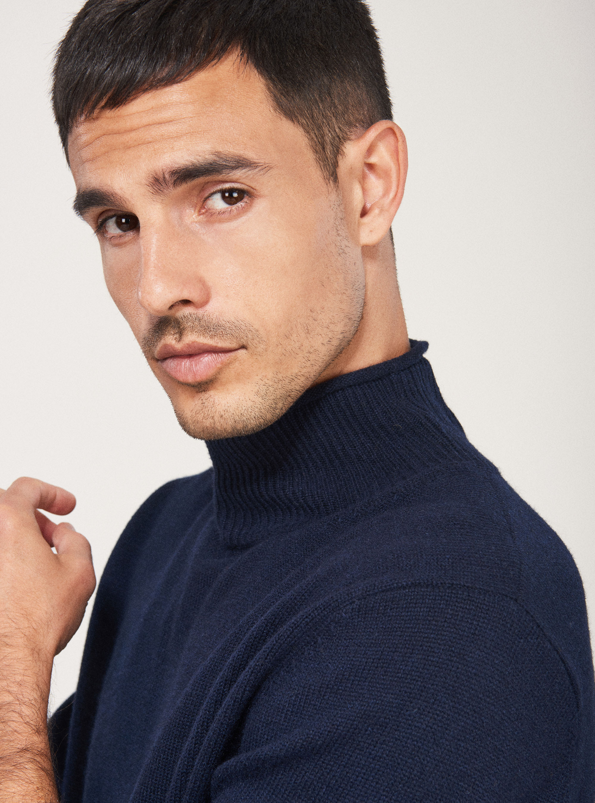 Maglia mezzo collo in lana cashmere, BLU NAVY