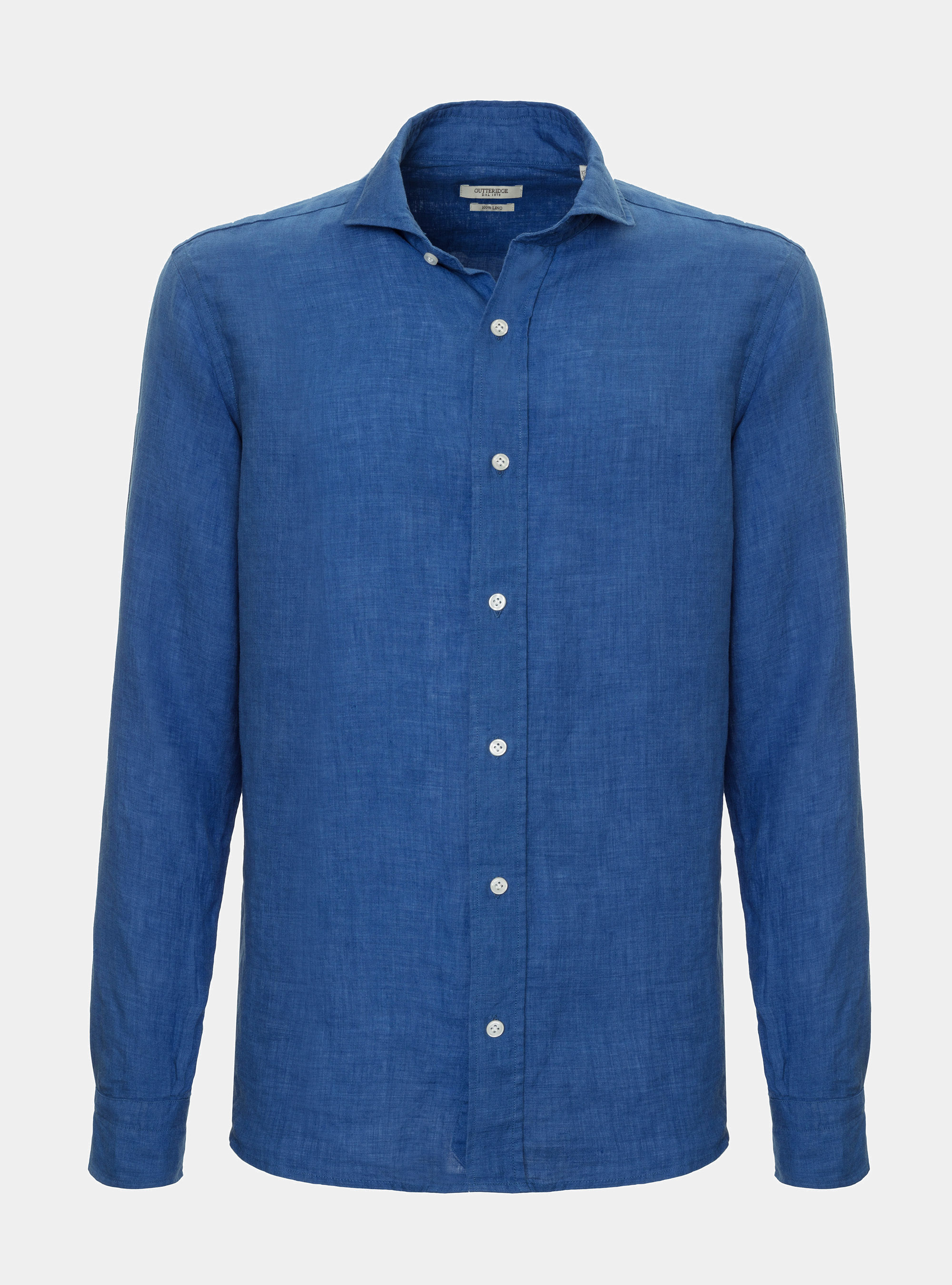 Camicia collo francese in lino, BLU