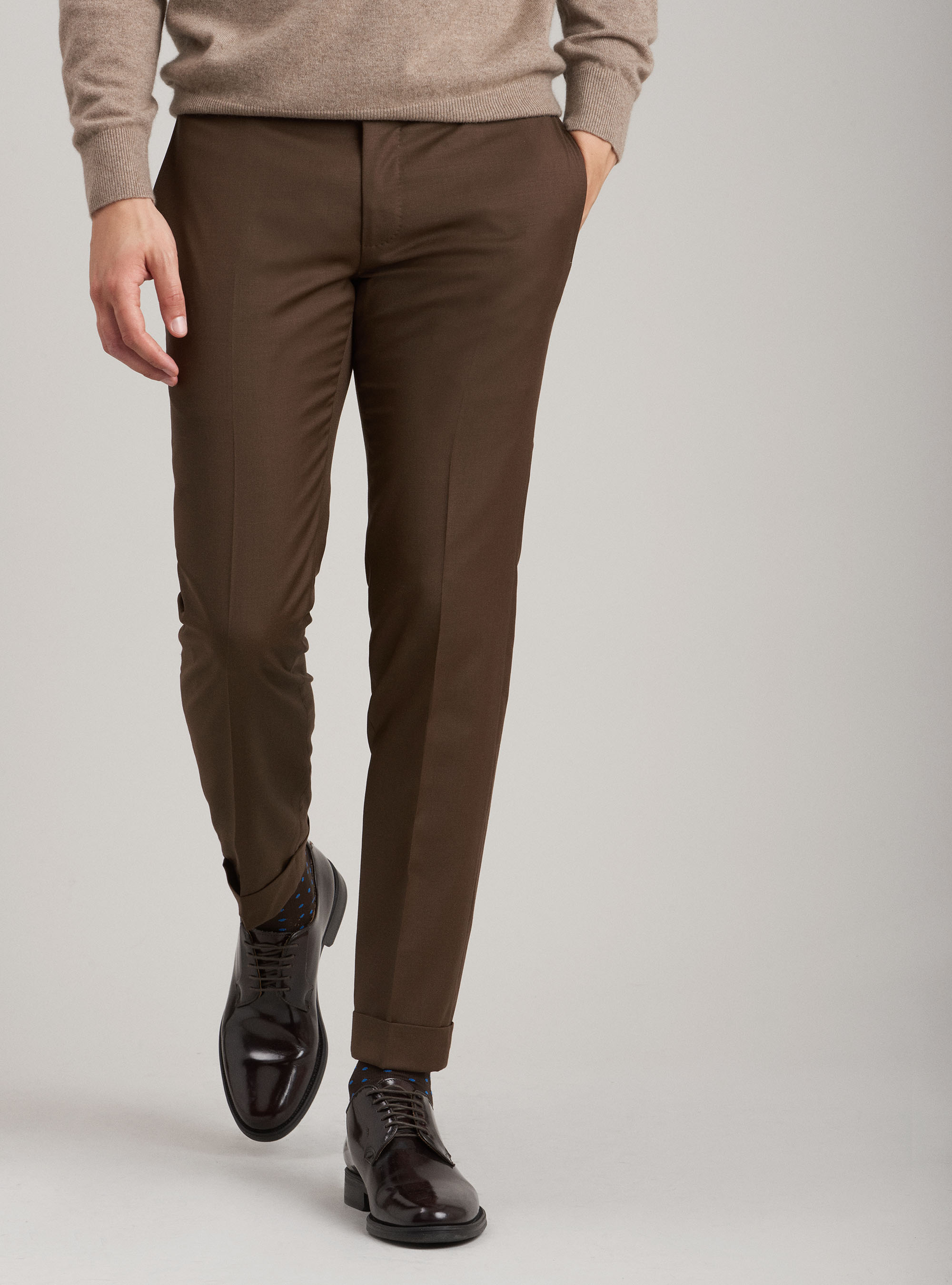 Gutteridge - pantaloni per abito in fresco lana super fine 120's, unisex, tabacco, taglia: 56