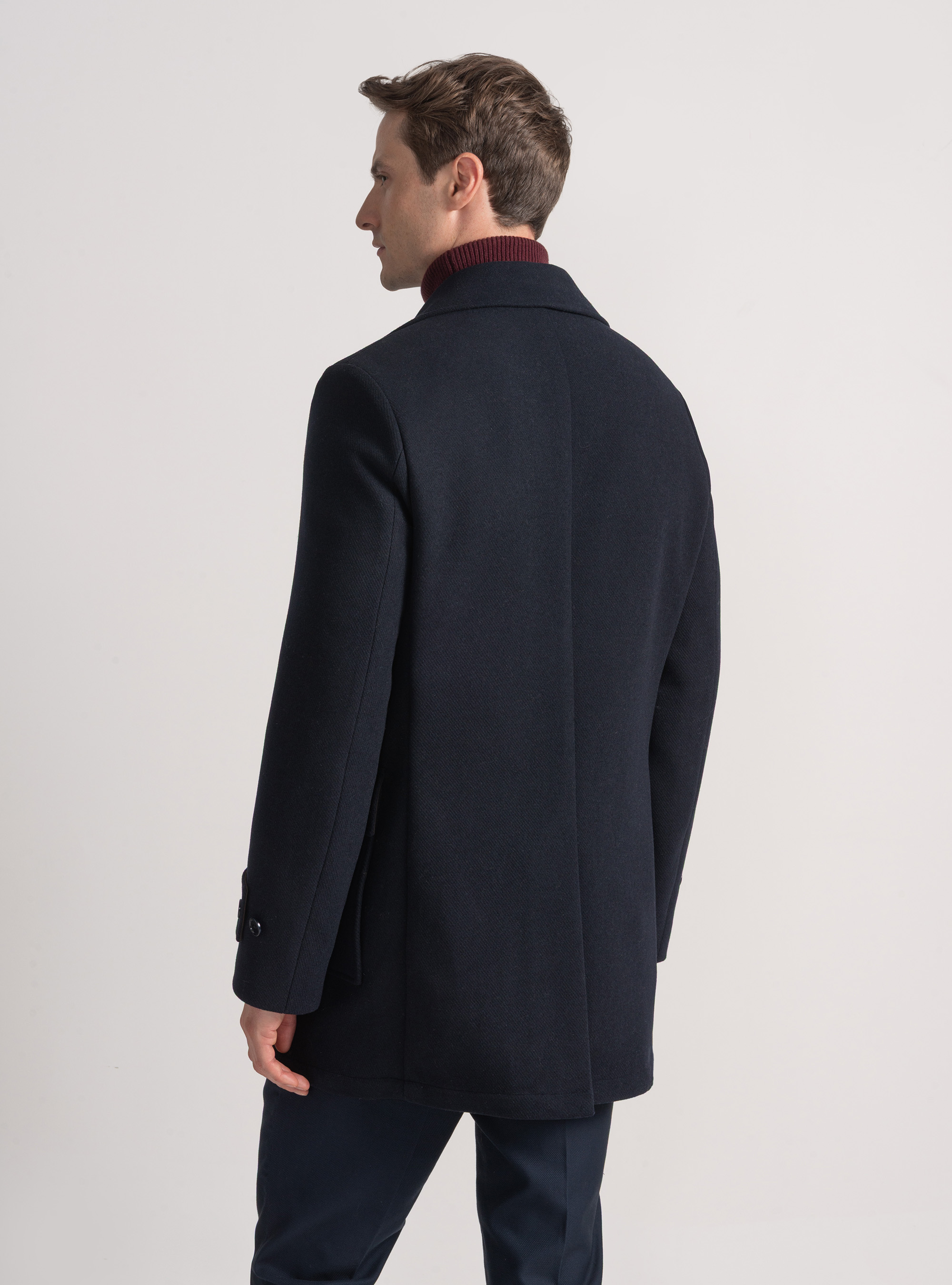 Peacoat in misto lana con tasche a toppa, BLU NAVY