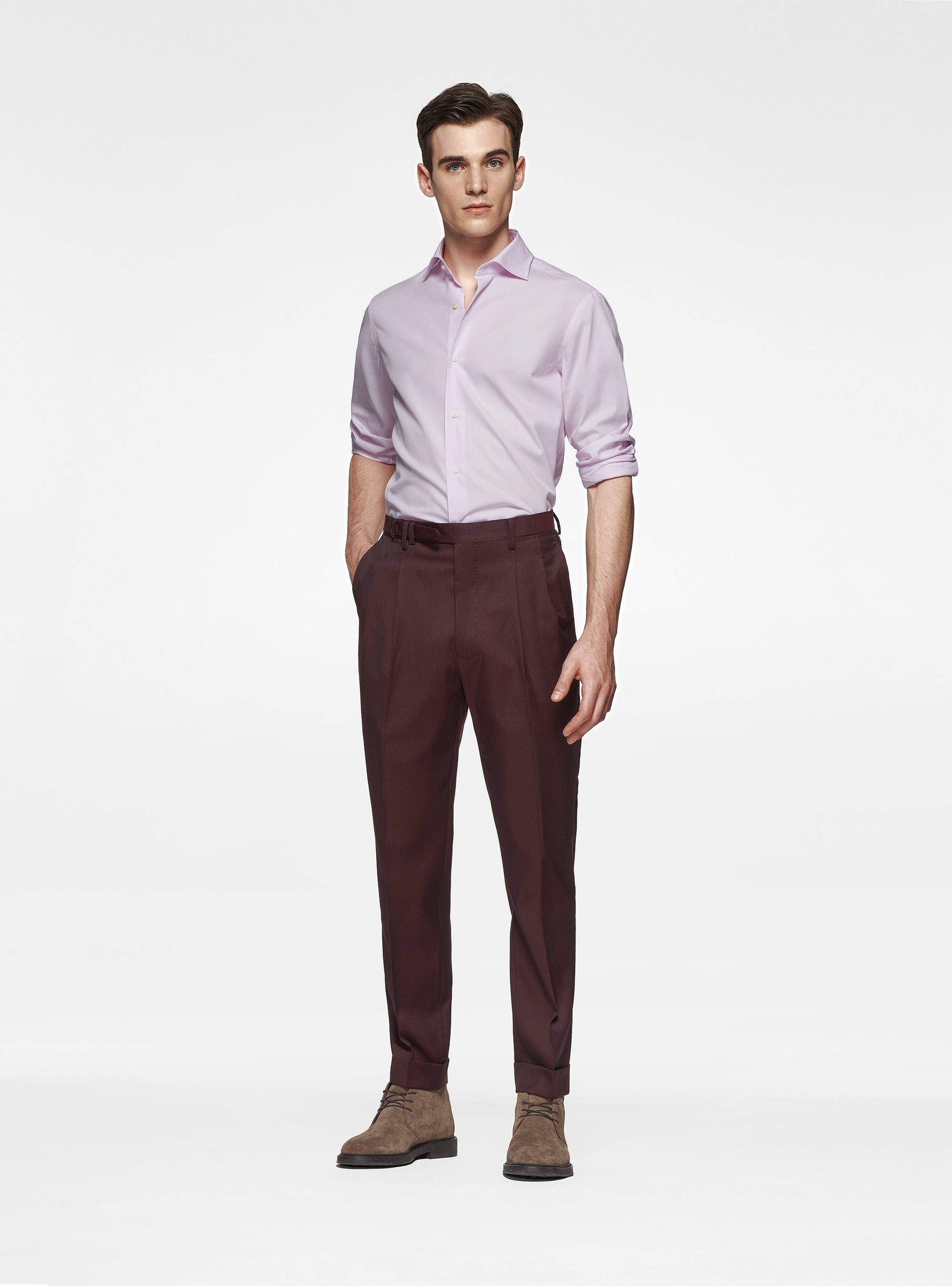 Pantalón doble pinza de pura lana Reda, BURDEOS