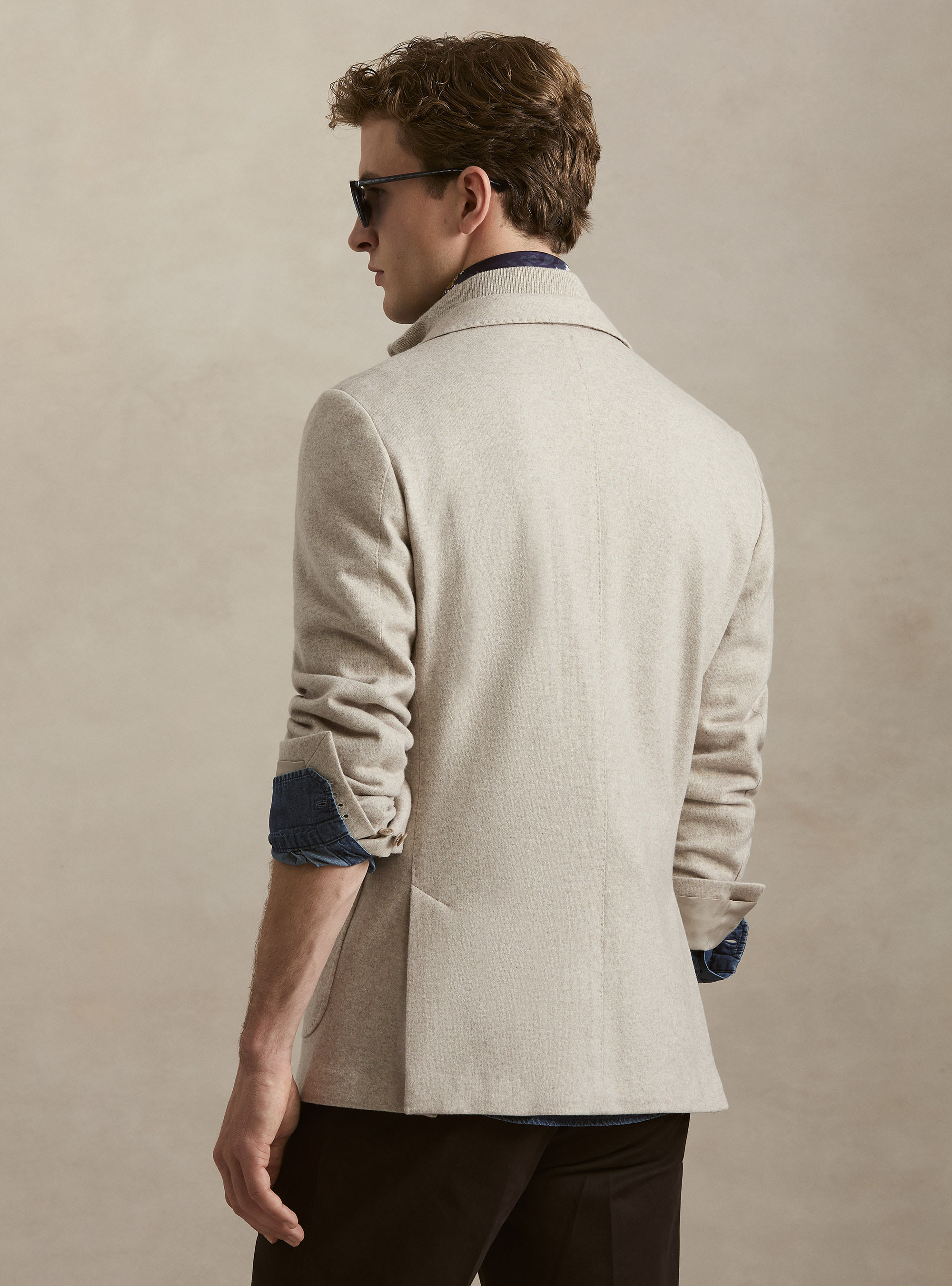 M&eacute;lange Wool-Blend Jersey Jacket with Internal Bib, ECRU