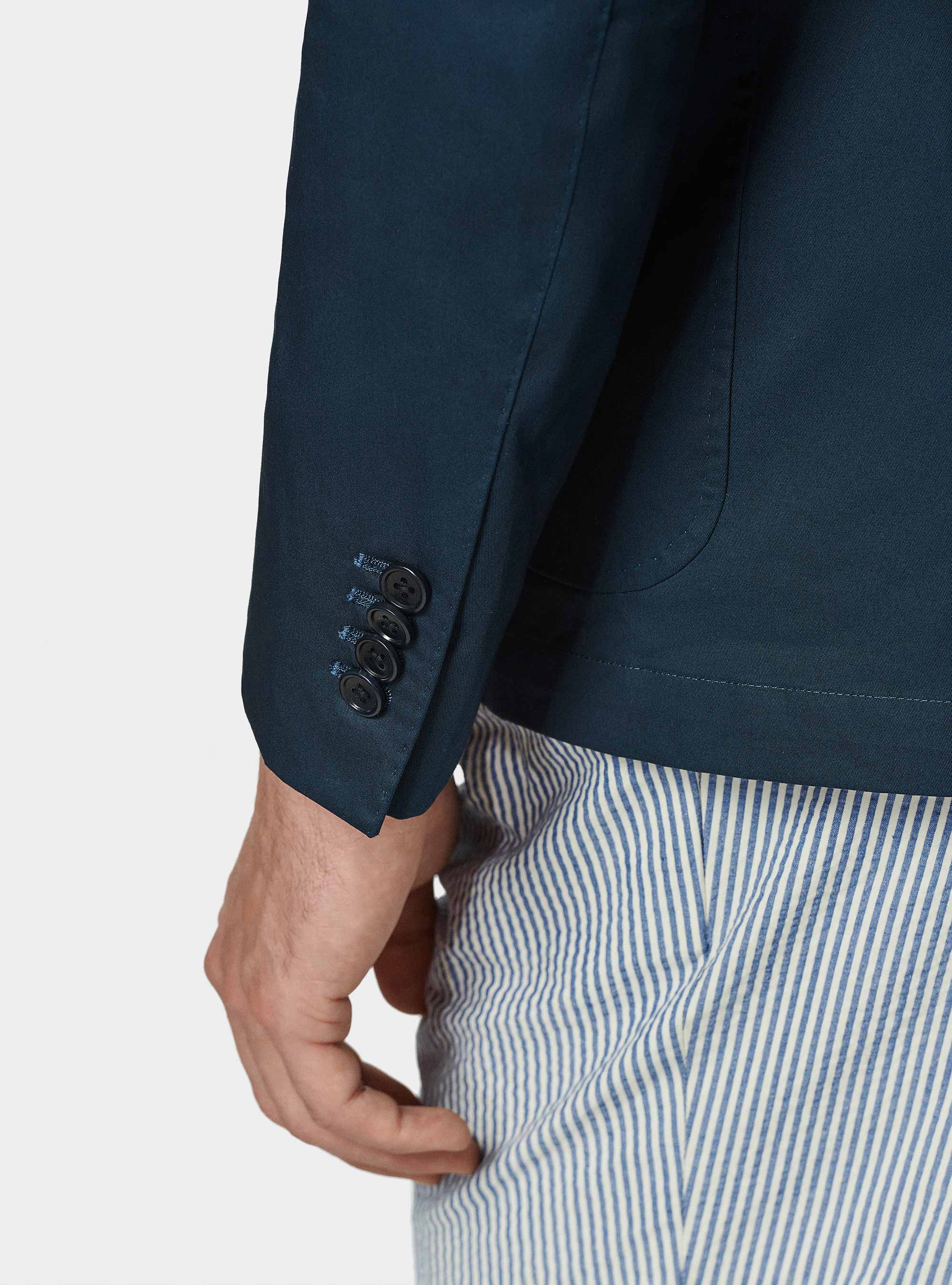 Giacca doppiopetto in cotone popeline, BLU NAVY