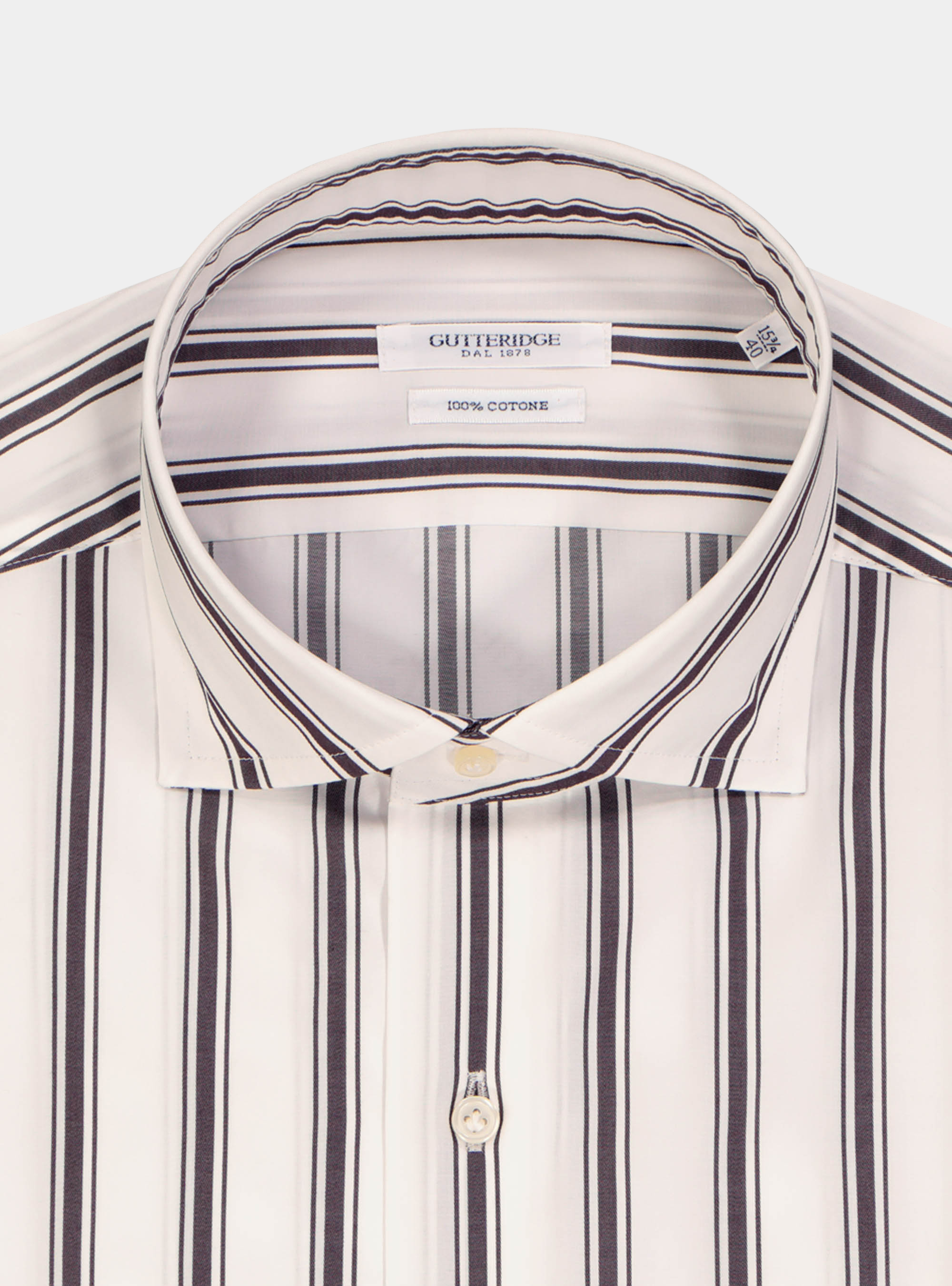 Camicia collo francese semiaperto in popeline rigato, MARRONE