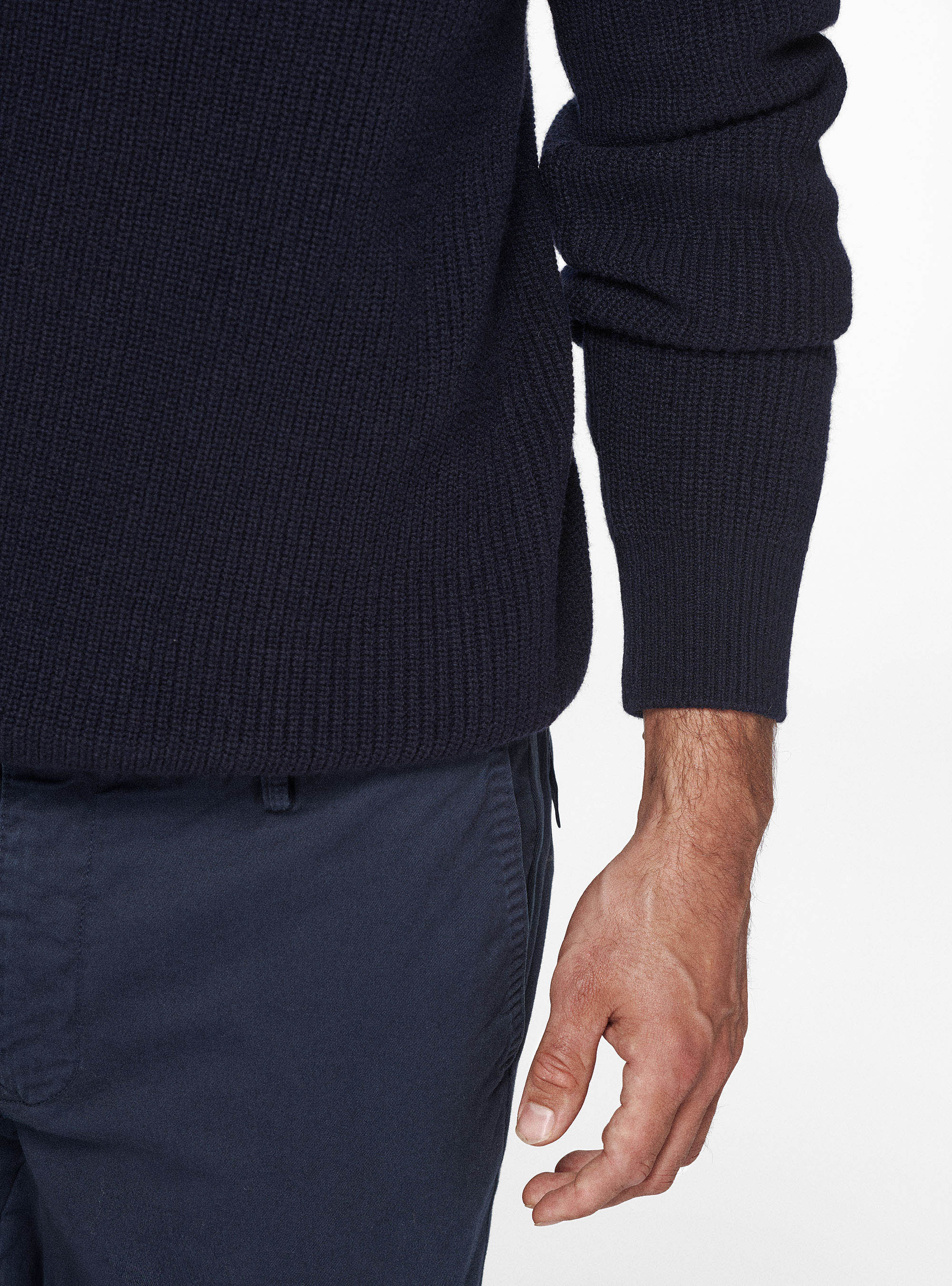 Maglia collo alto a costa perlata in lana merino, BLU NAVY