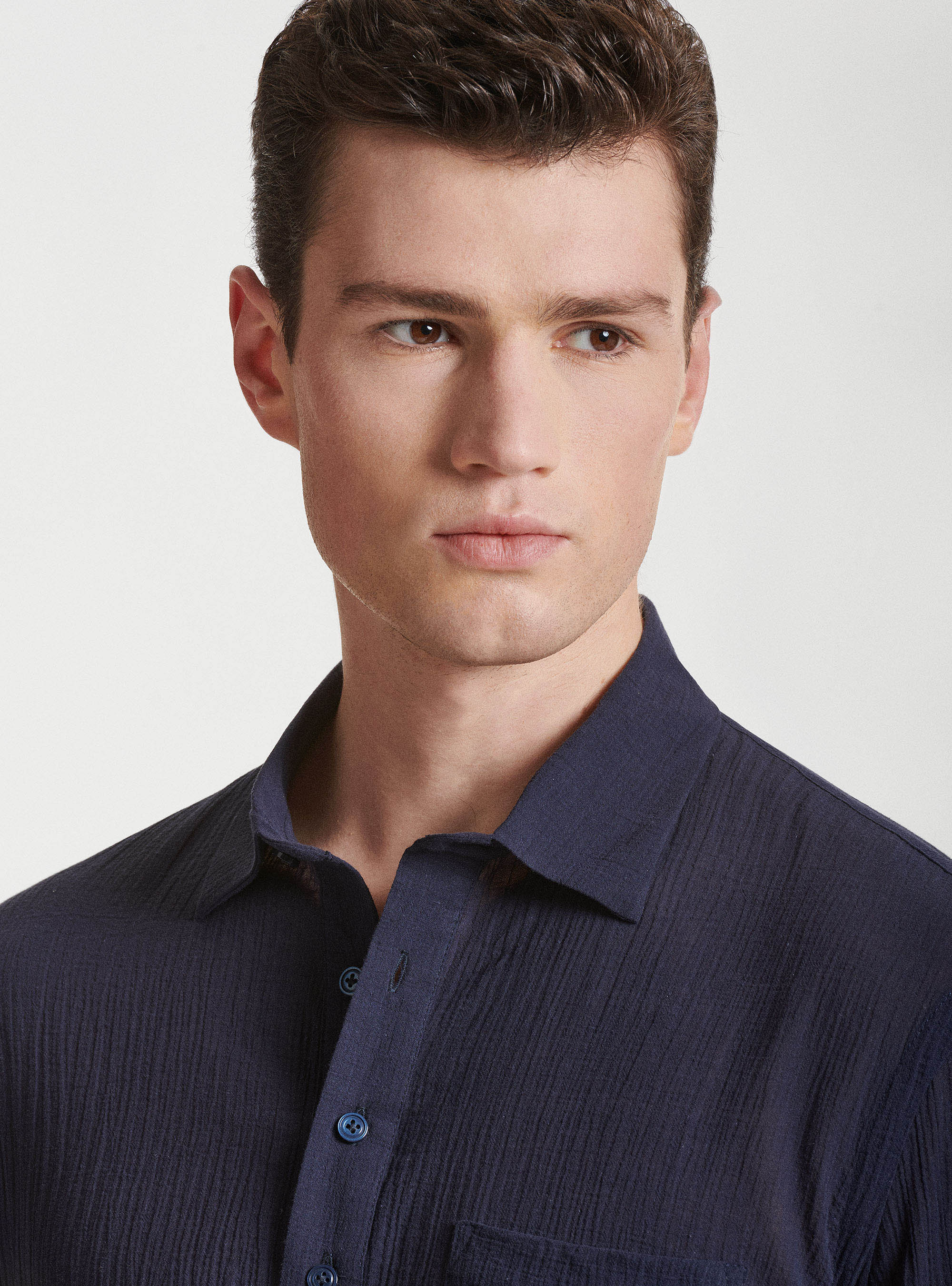 Halbarm-Poloshirt aus Baumwoll-Cr&ecirc;pe, NAVY 0218C
