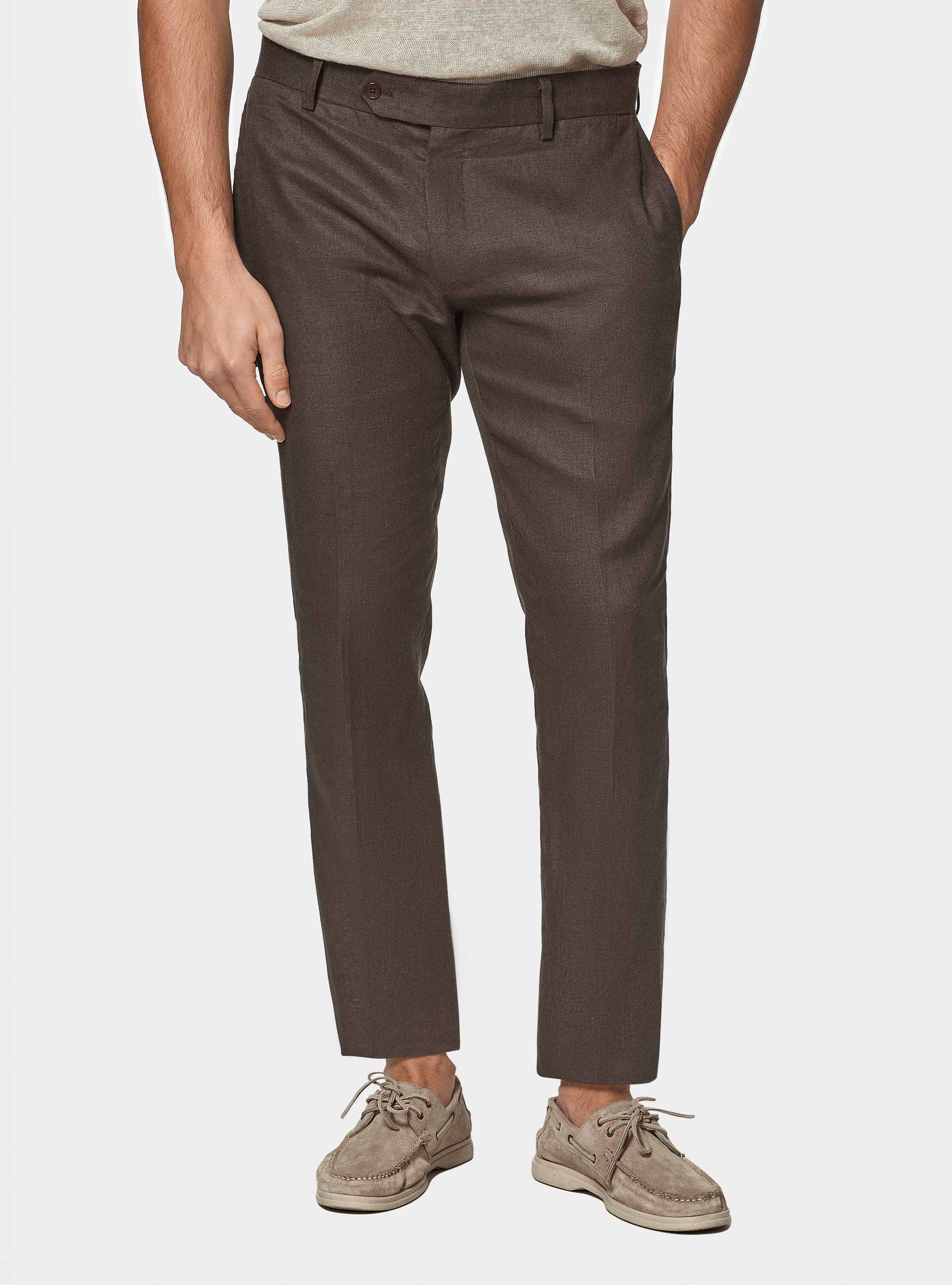 Pantalon de costume en pur lin, MARRON