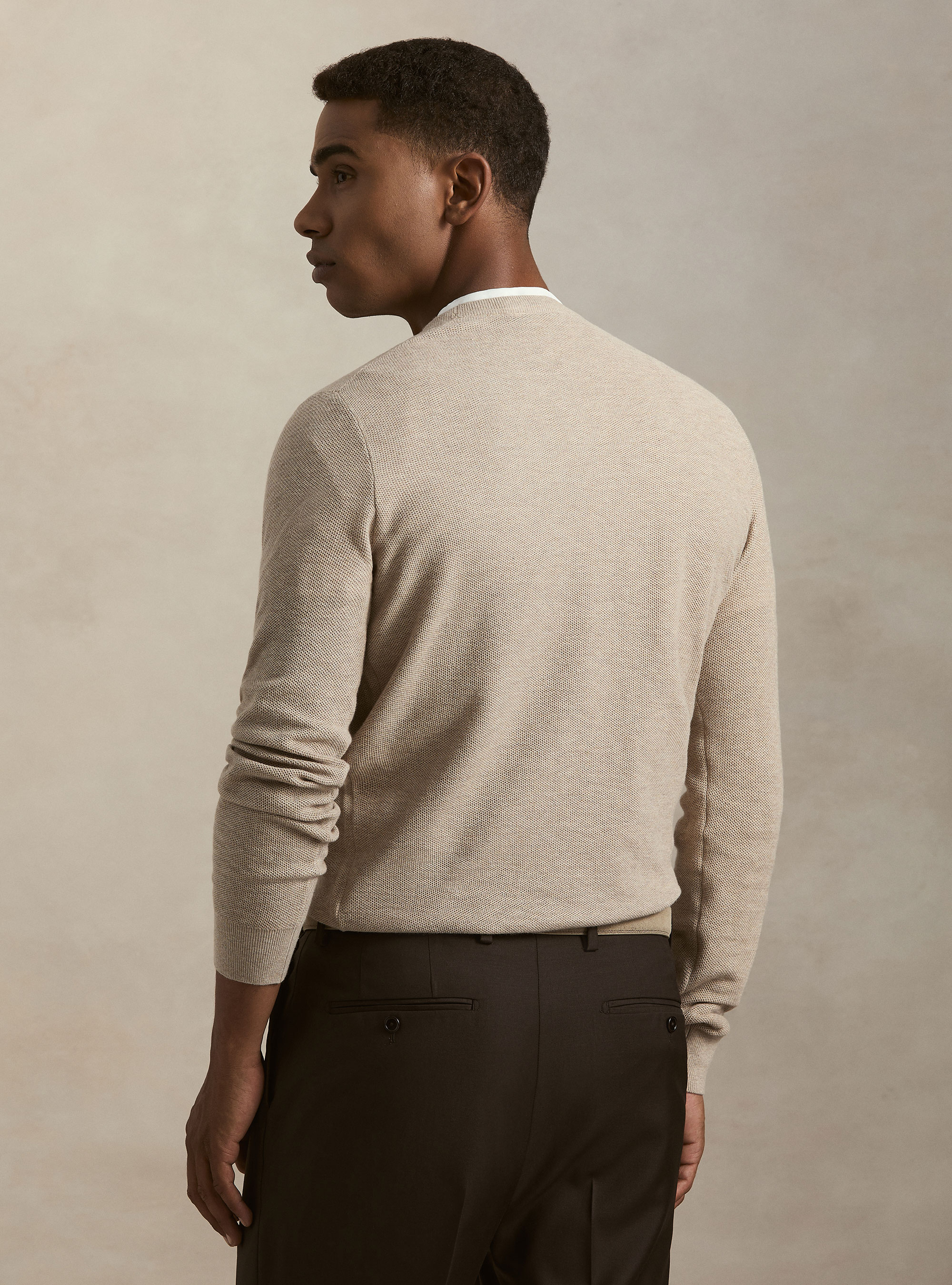 Girocollo in maglia nido d'ape in cotone cashmere, CRUDO