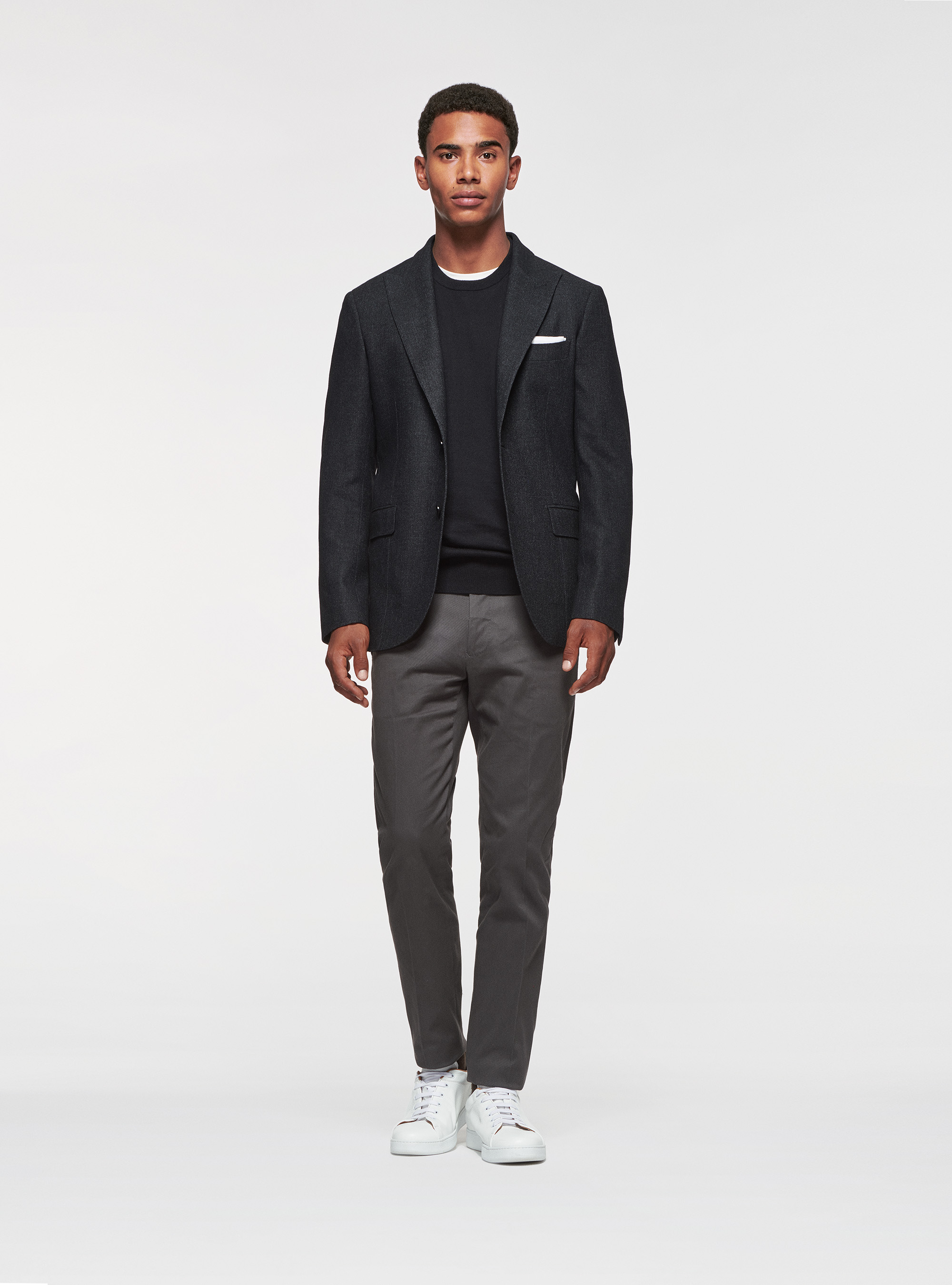 Giacca in flanella di lana Duemilagori con revers a lancia, NERO