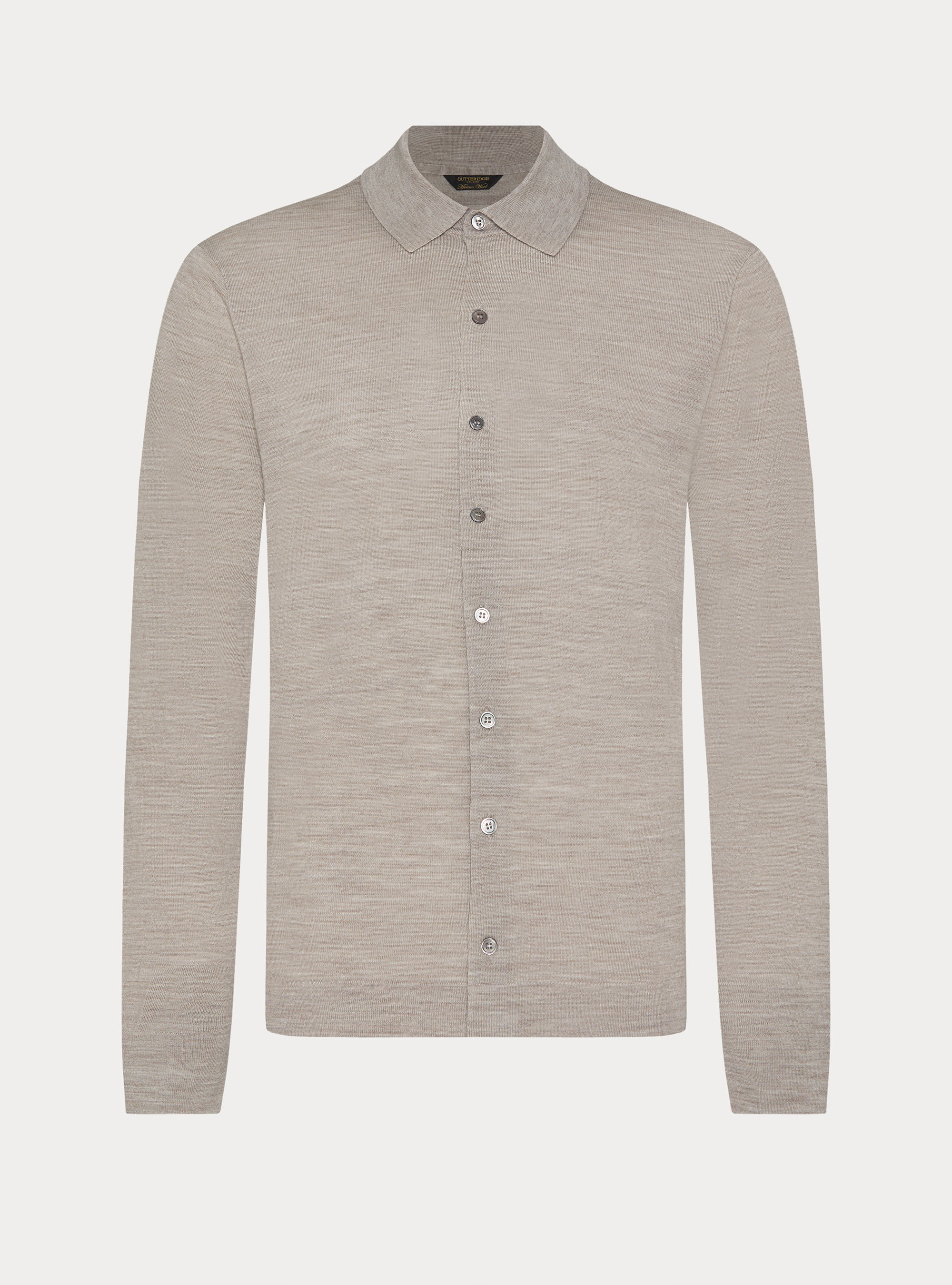 Polo de punto en lana merino extrafina, SABBIA MELANGE 0564C
