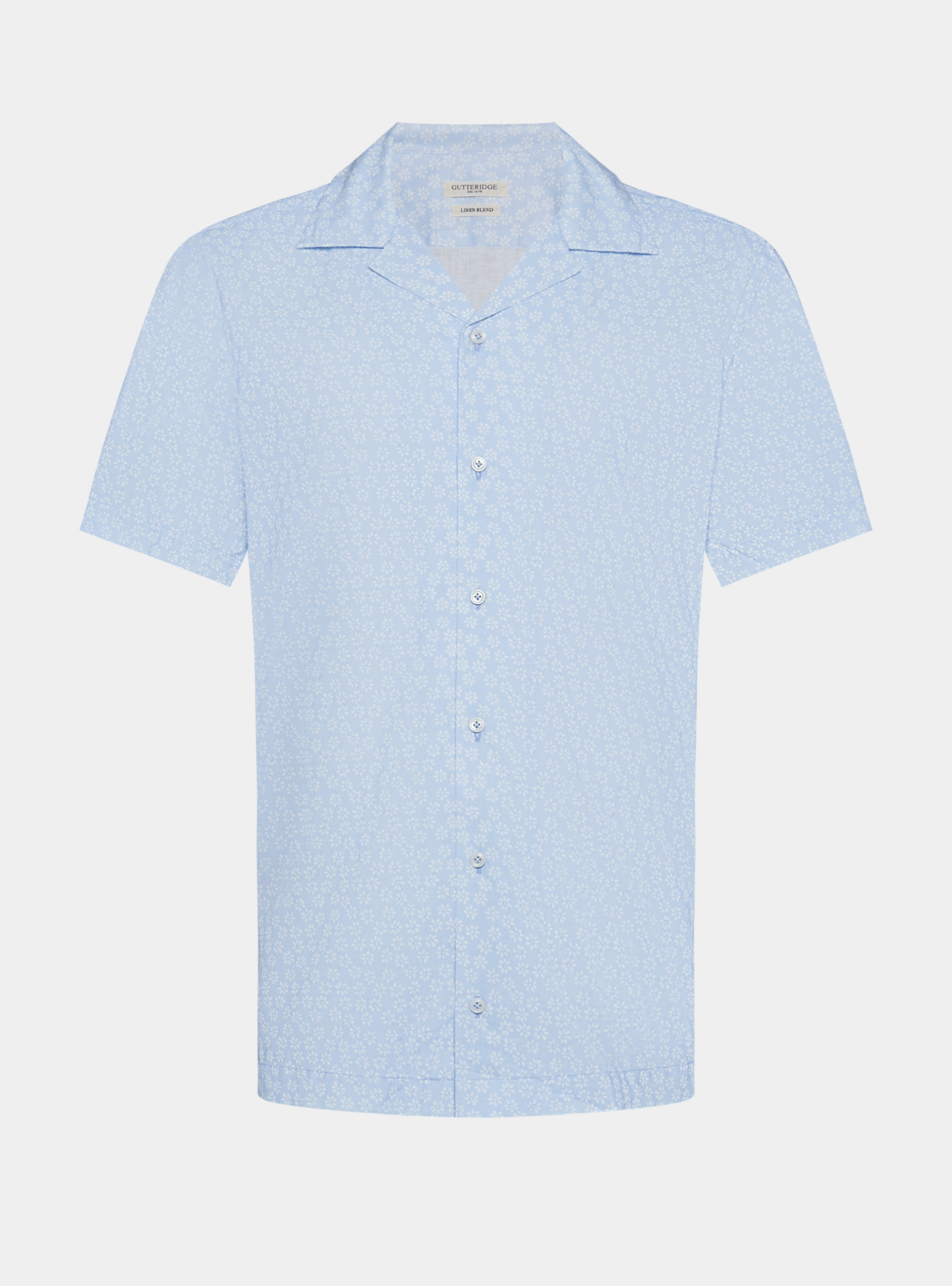 Chemise bowling, lin et coton imprim&eacute;, BLEU CIEL