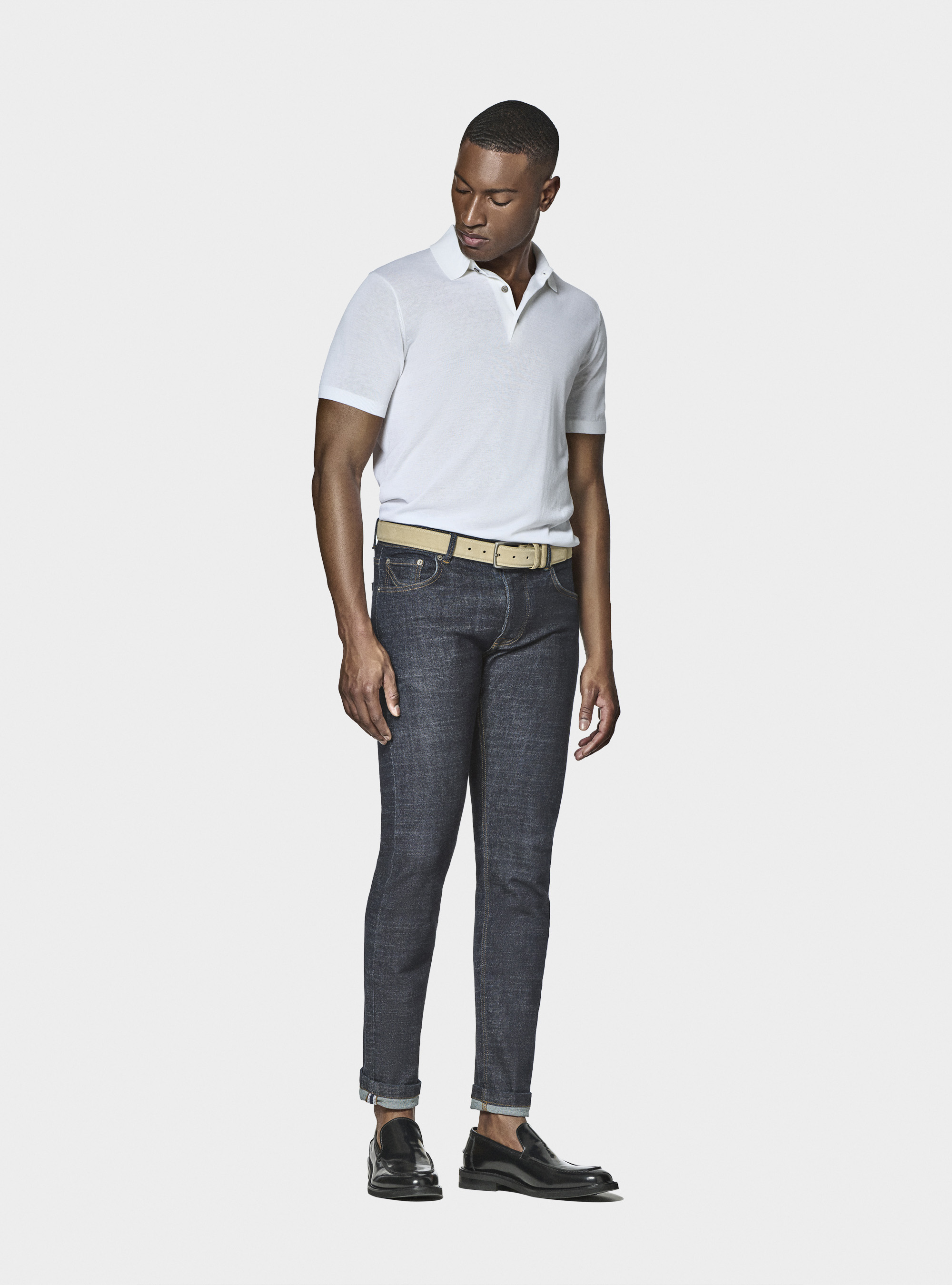 Maglia a polo in cotone e seta, BIANCO