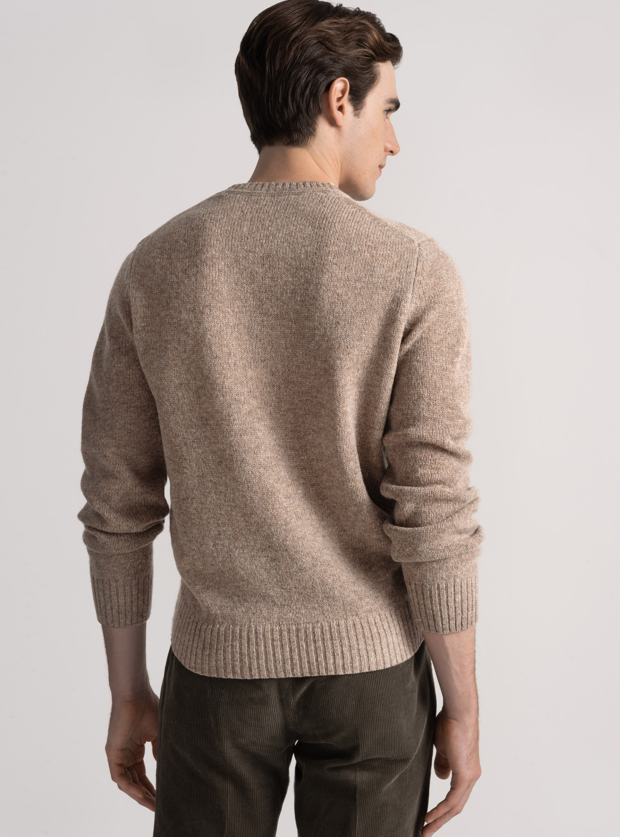 Shetland wool crew-neck sweater, MUD