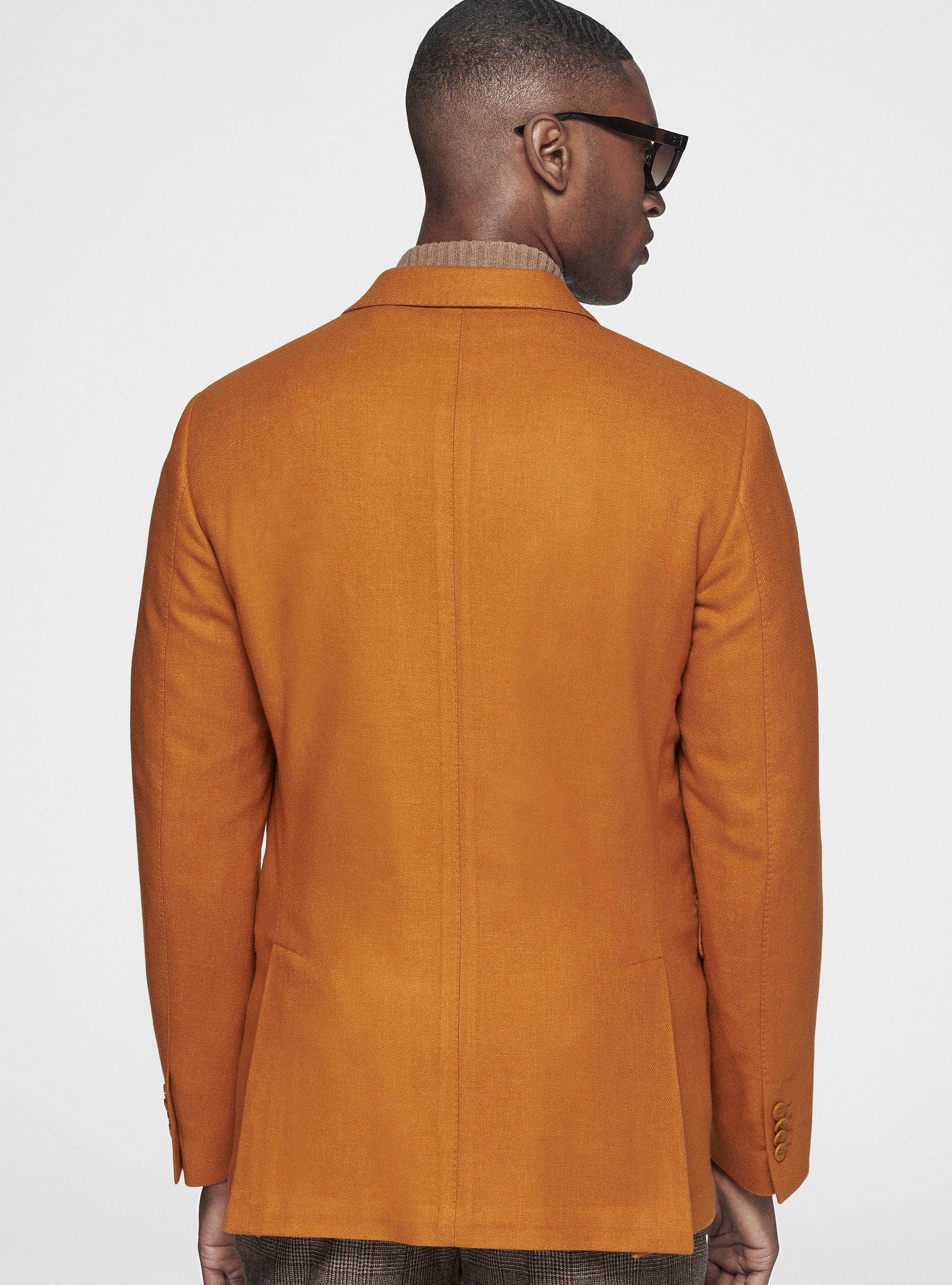 Duemilagori flannel lance-breasted blazer, ORANGE