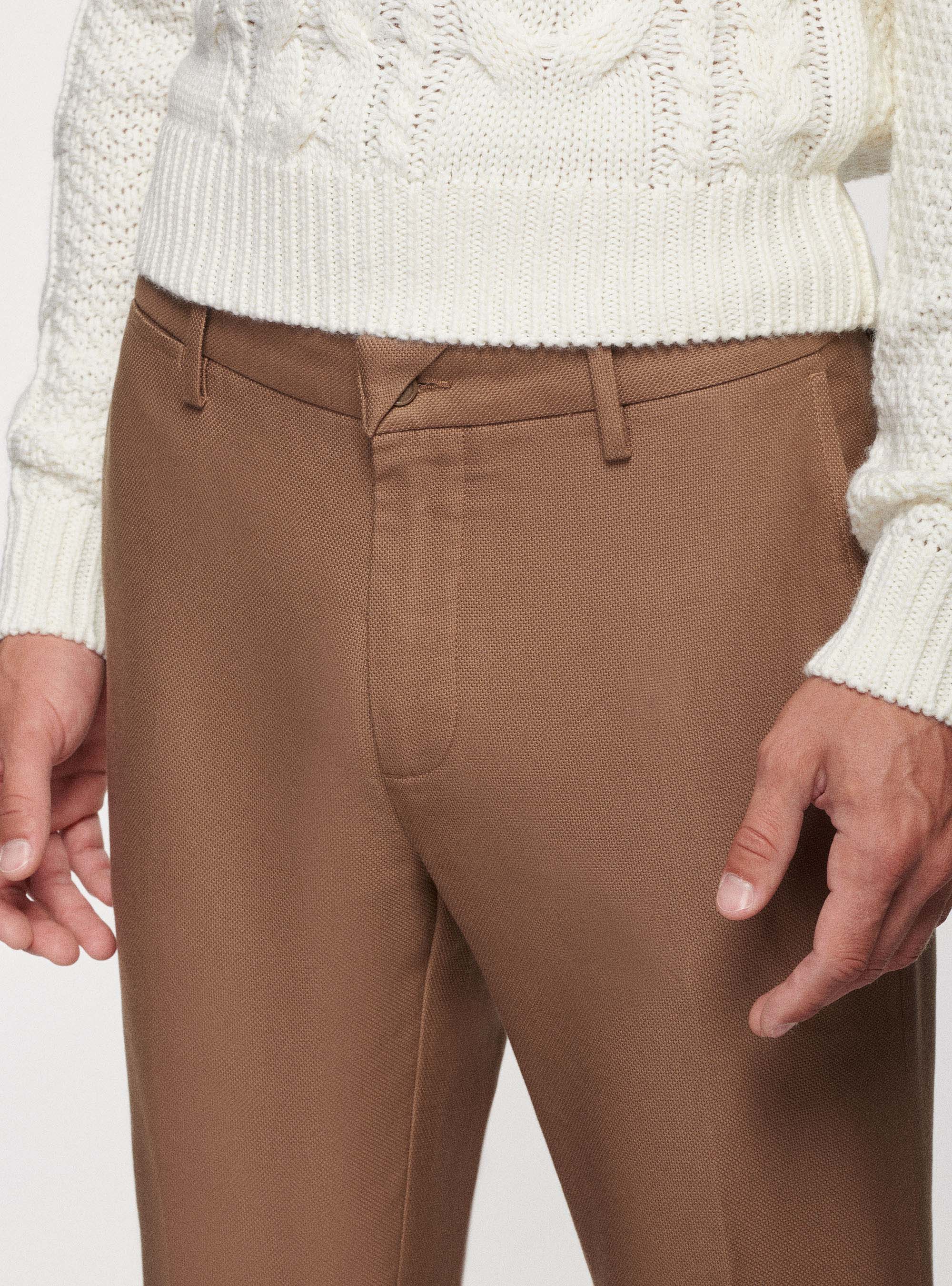 Pantaloni chino slim fit in cotone armaturato, NOCCIOLA 0509C