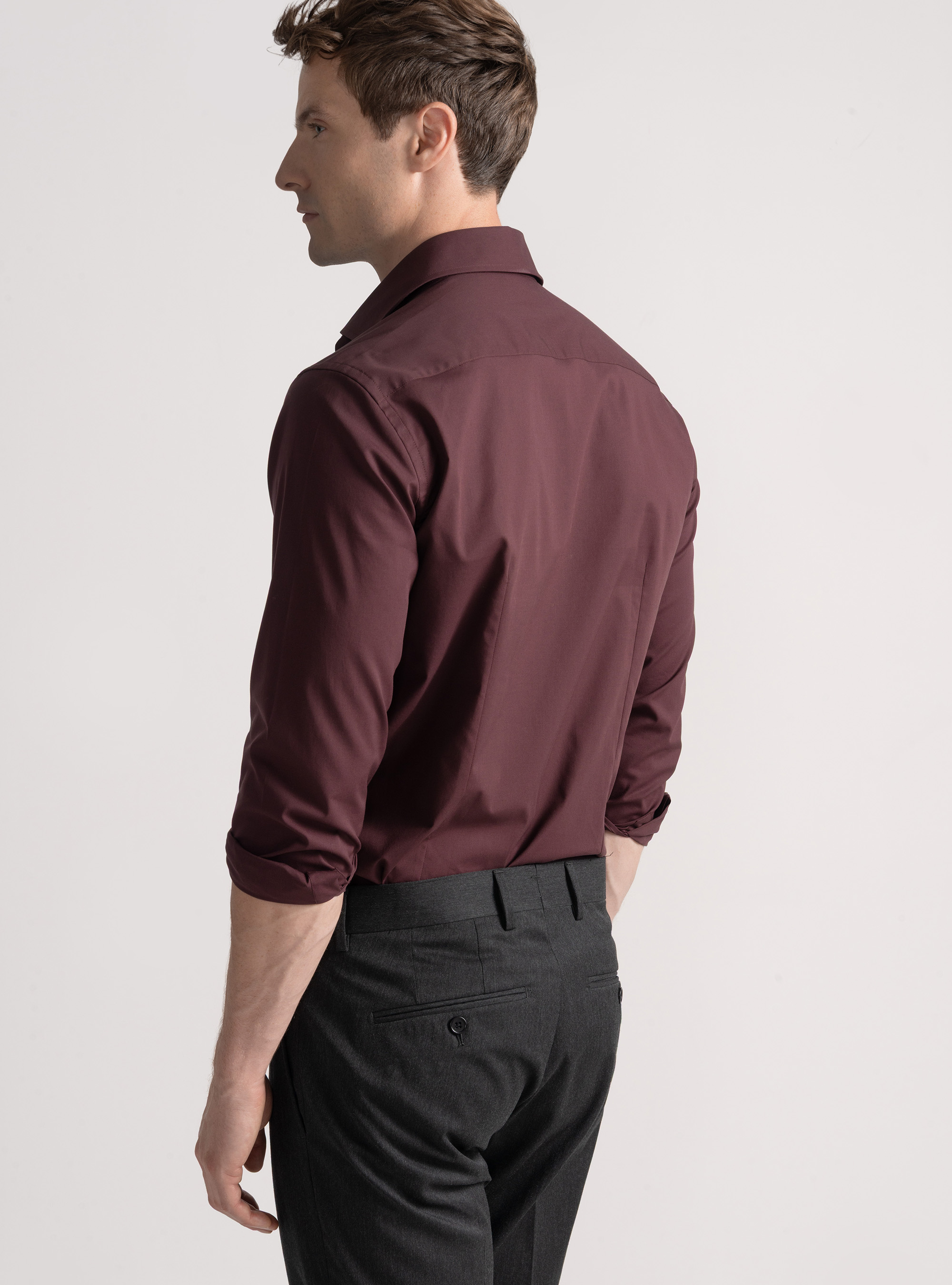 Cotton poplin stretch shirt, BORDEAUX