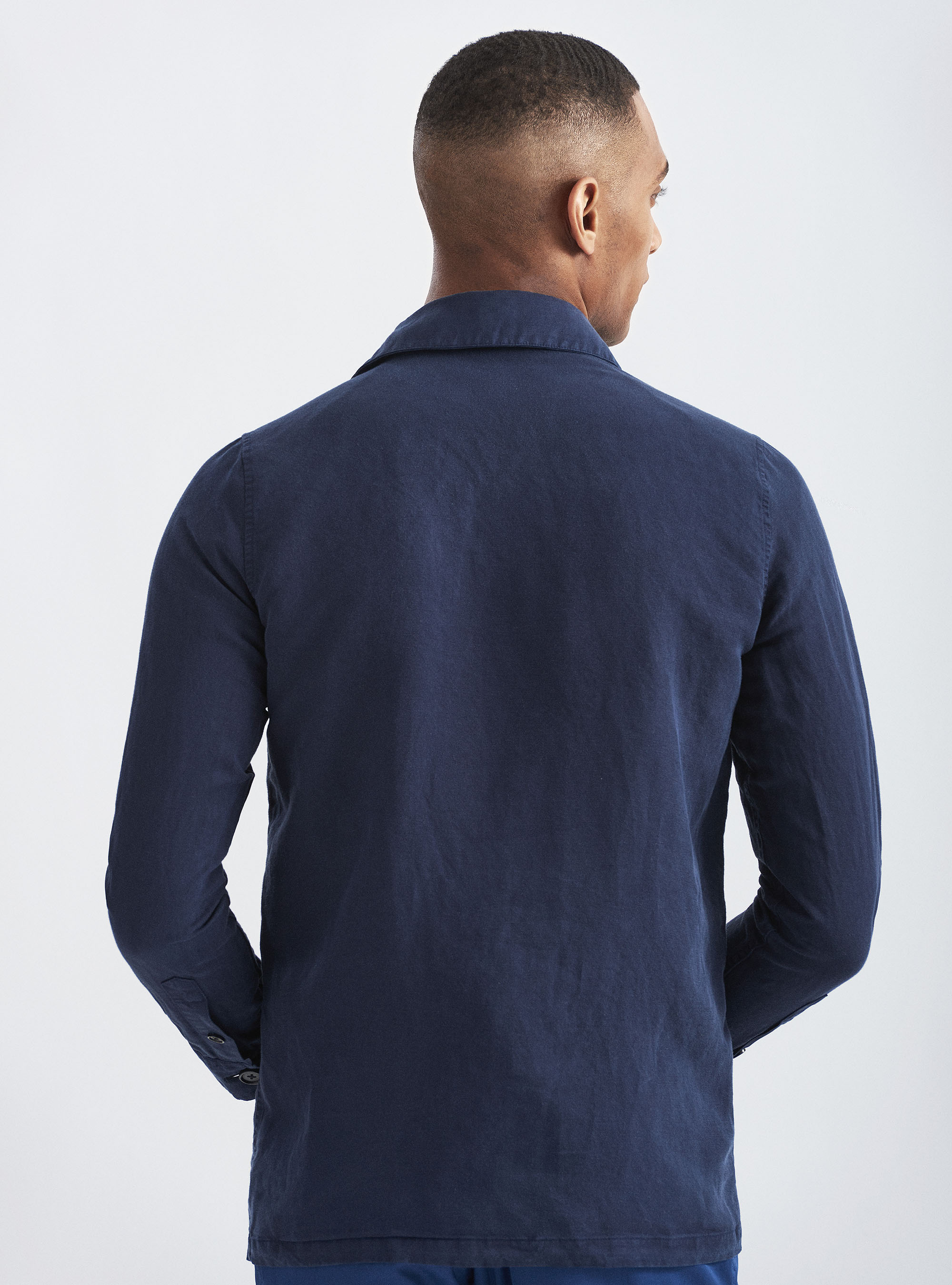 Giacca camicia in misto lino, BLU NAVY