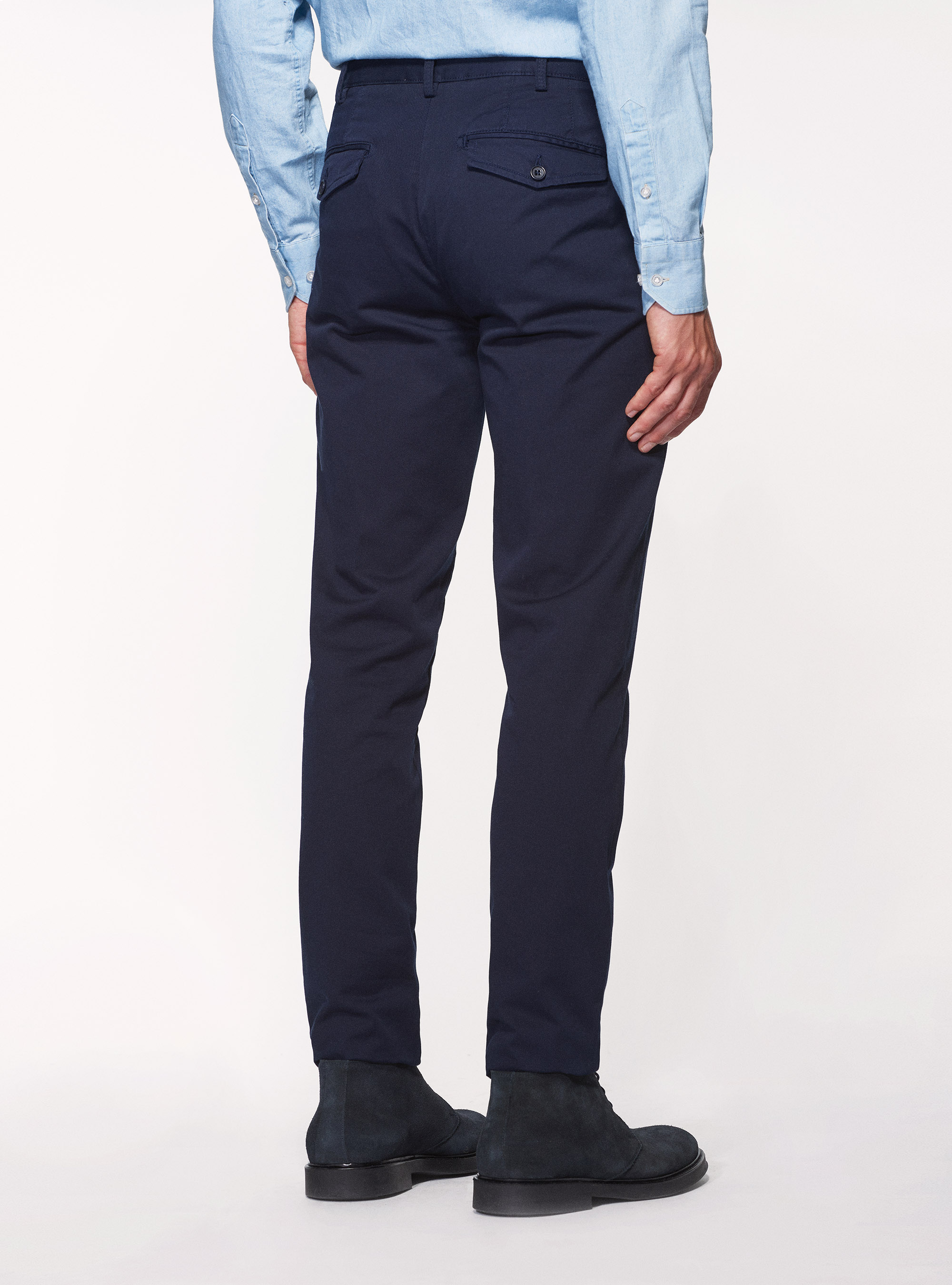 Pantaloni chino in twill di cotone stretch, BLU NAVY