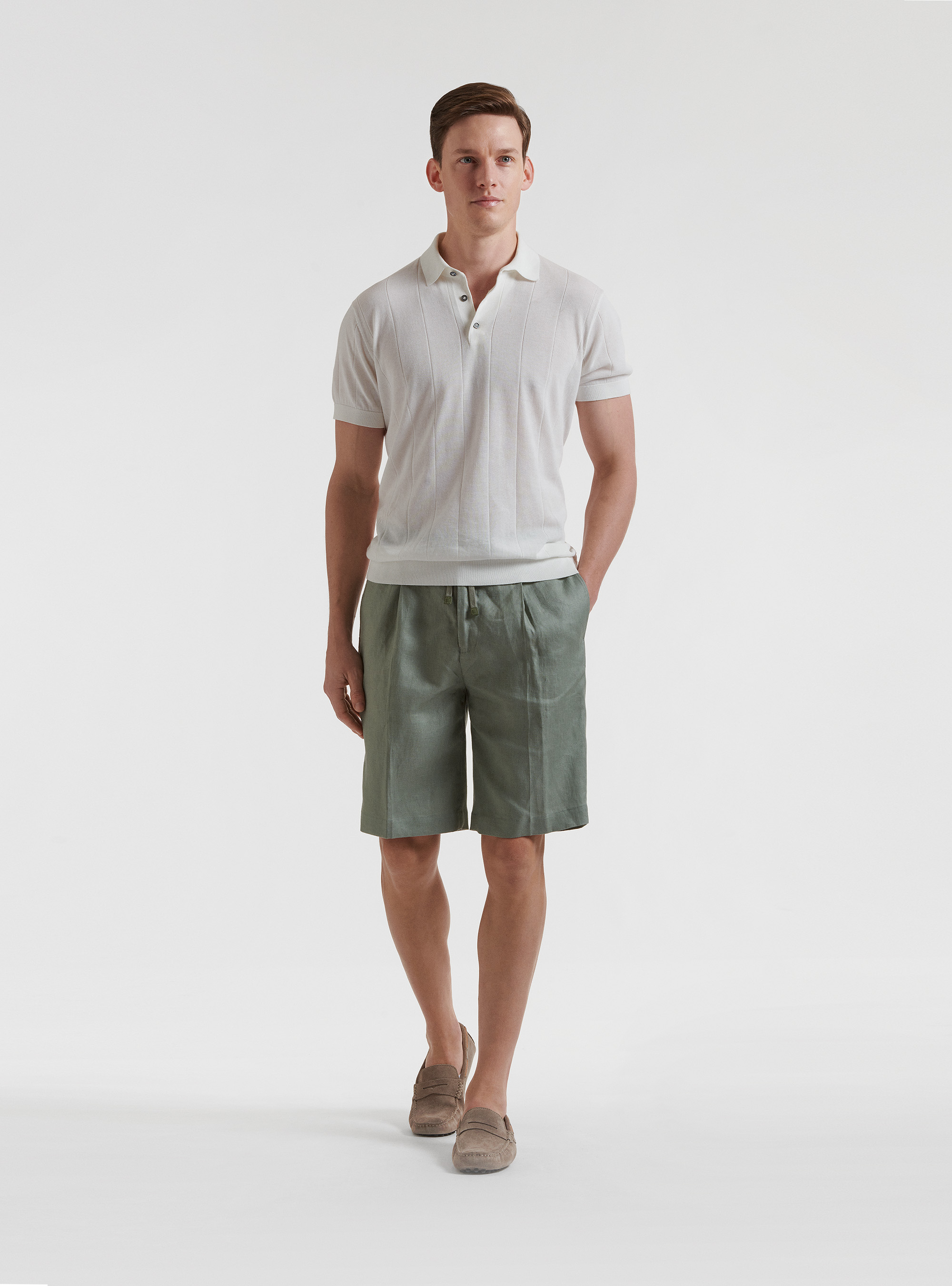 Bermuda tinta unita in lino, SALVIA 0602C