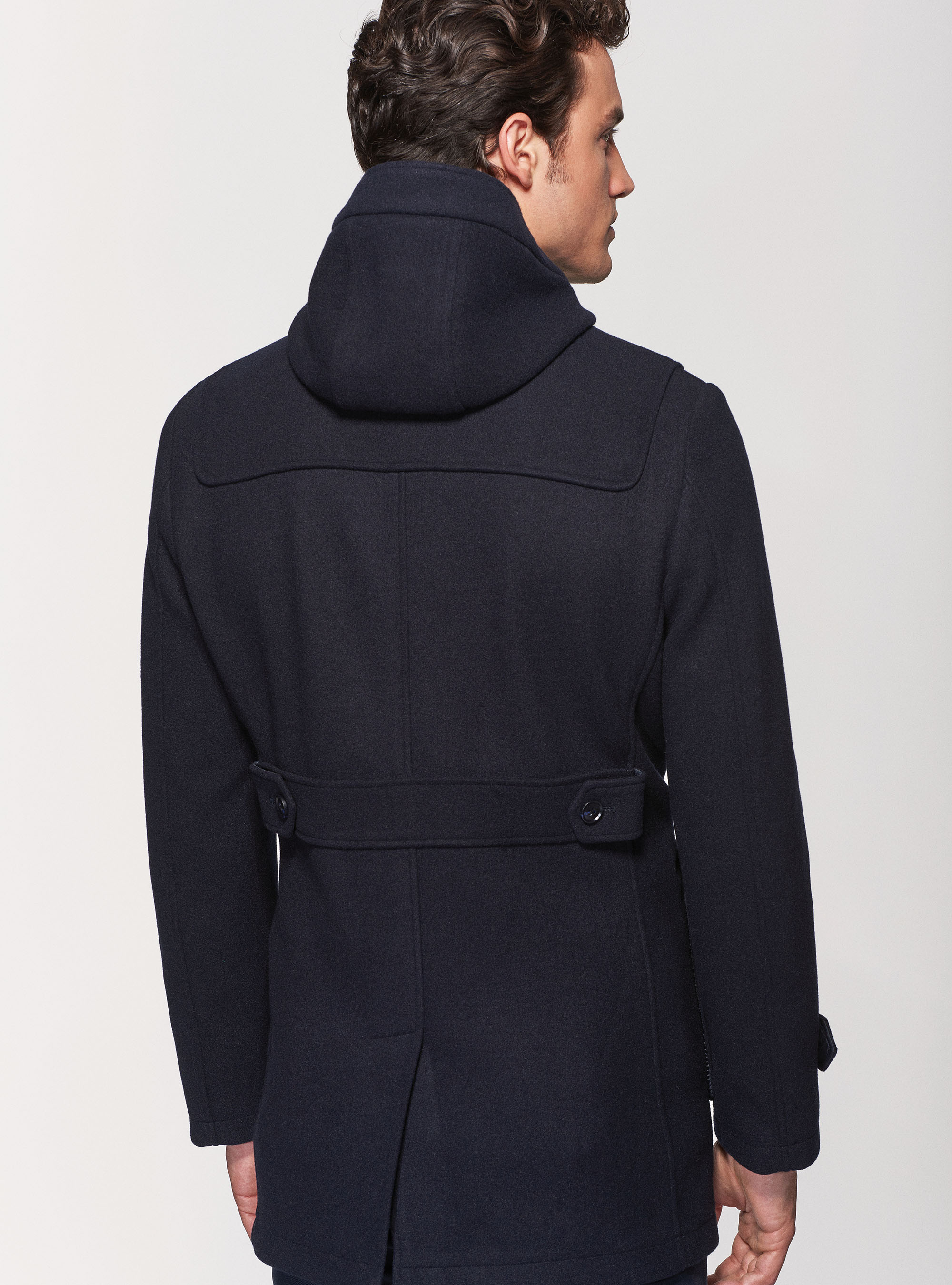 Montgomery con cappuccio in misto lana, BLU NAVY