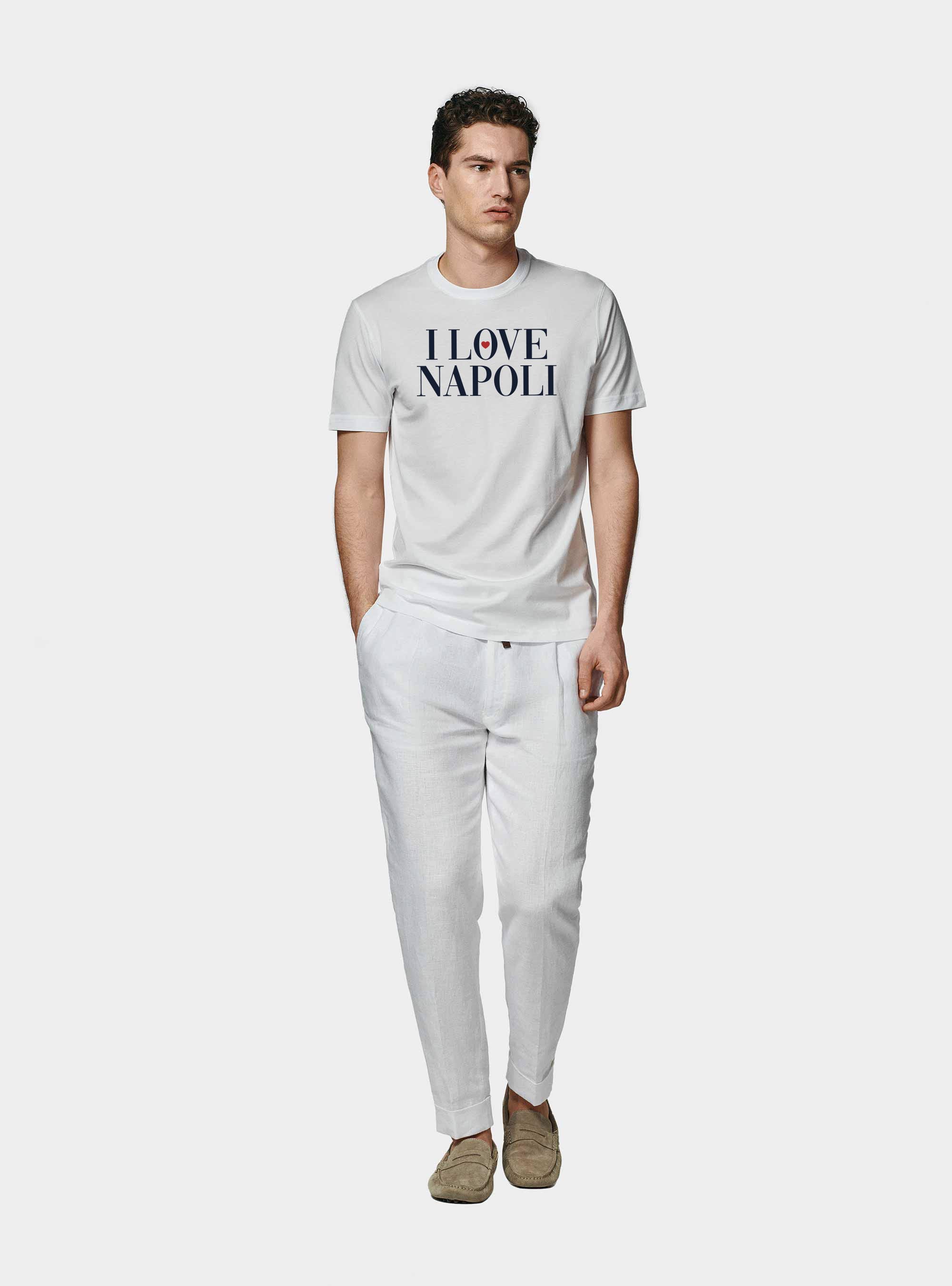 Supima cotton T-shirt with Love Napoli print, WHITE