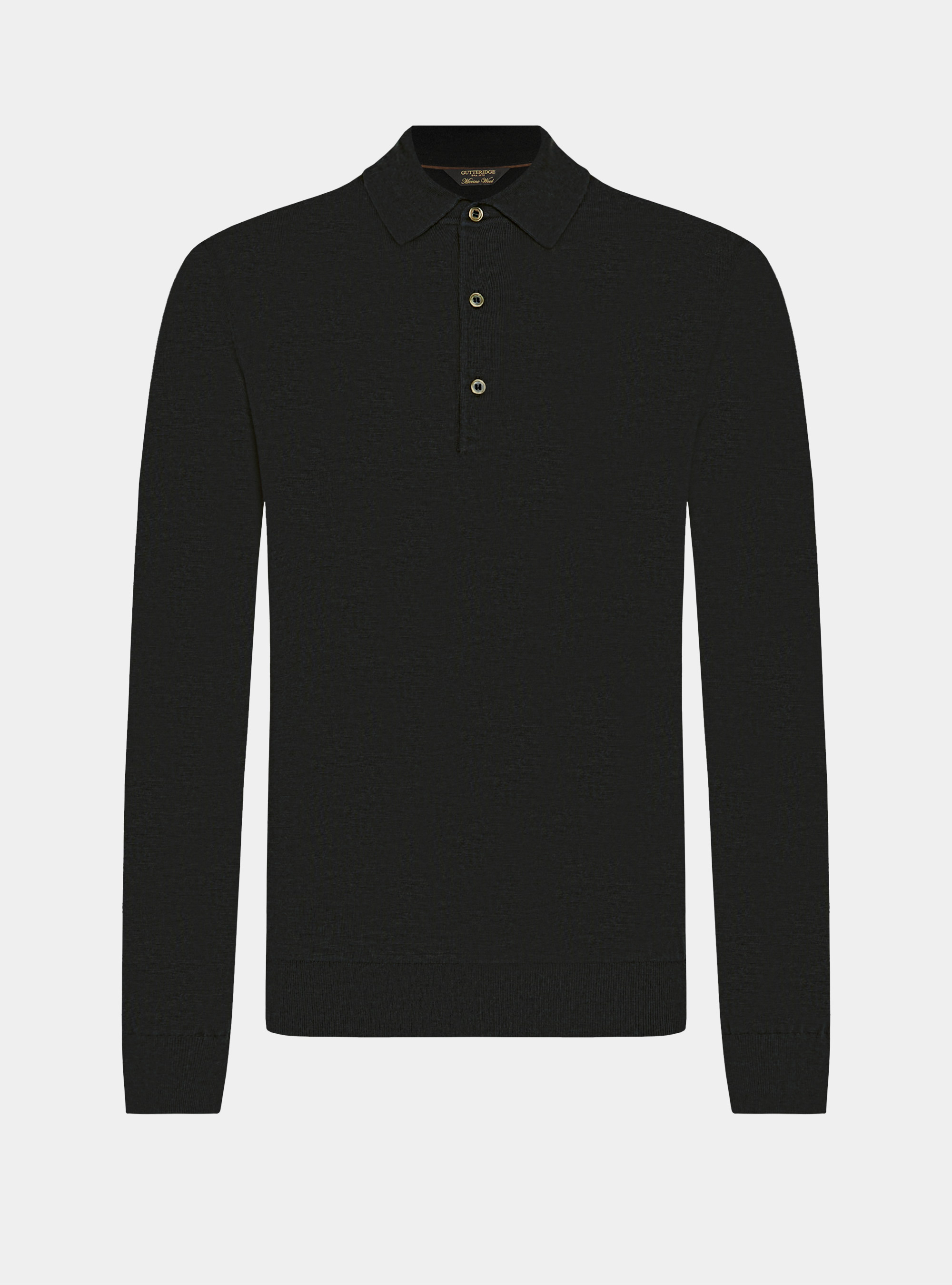 Extrafine merino wool knit polo shirt, BLACK