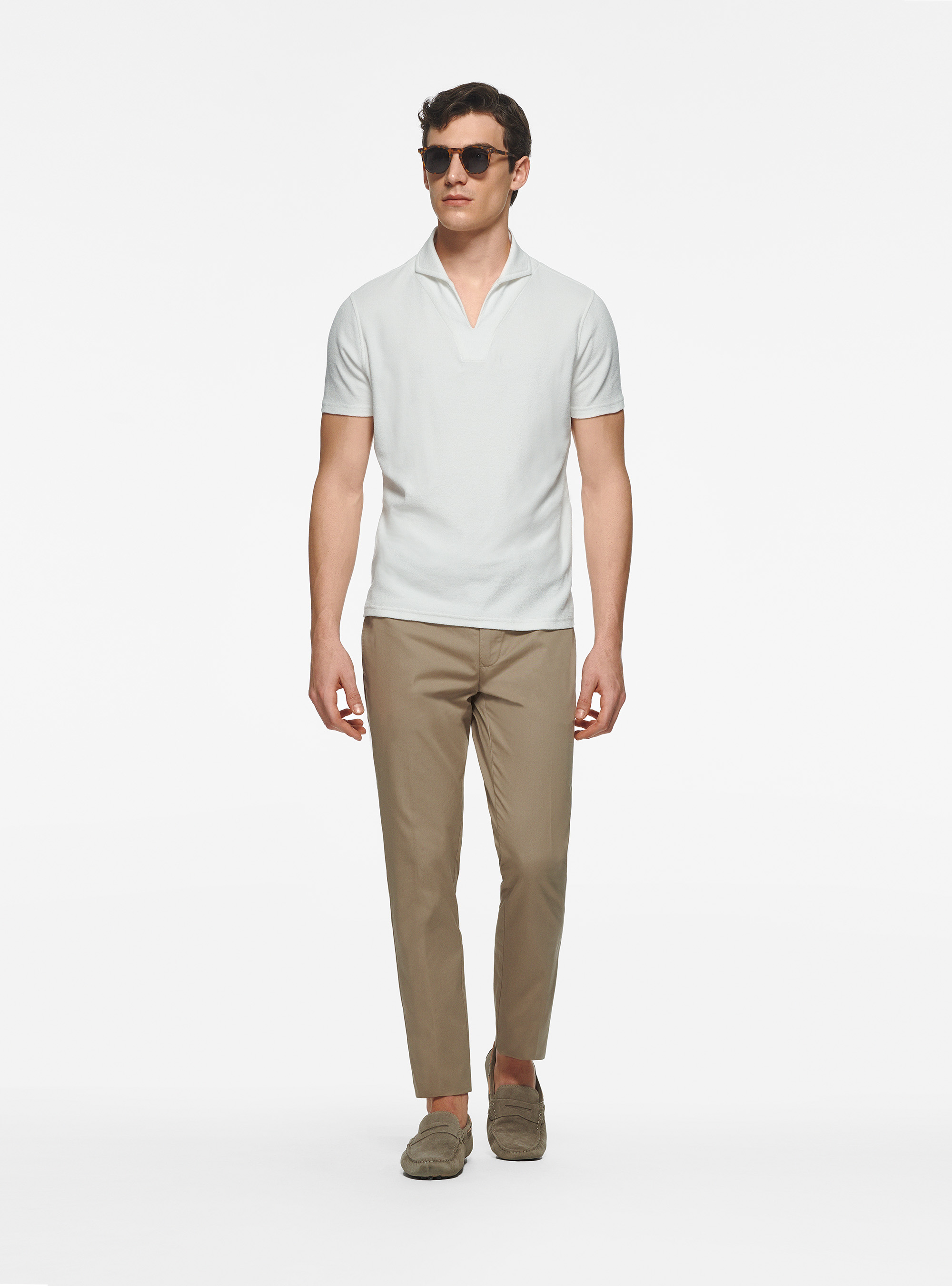 Pure cotton terry polo shirt, WHITE