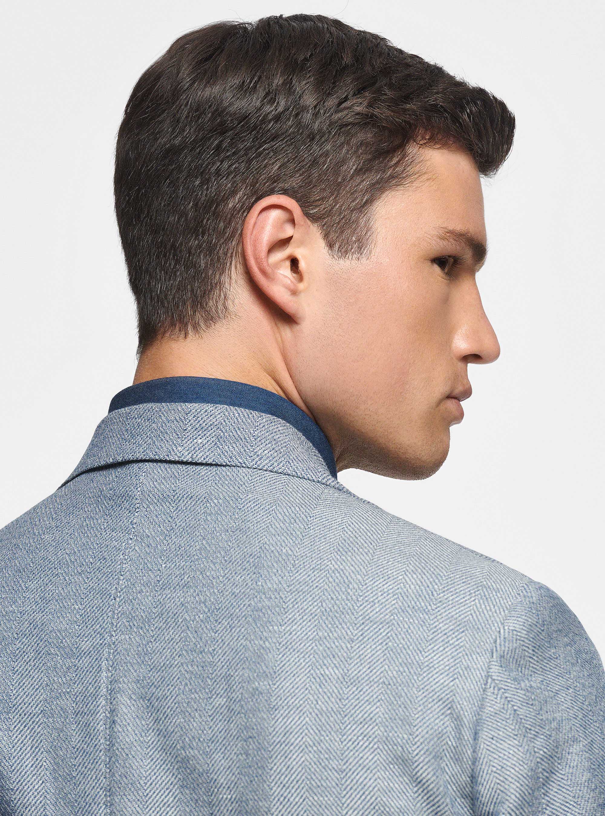 Giacca in cotone e lino spigato, BLU NAVY
