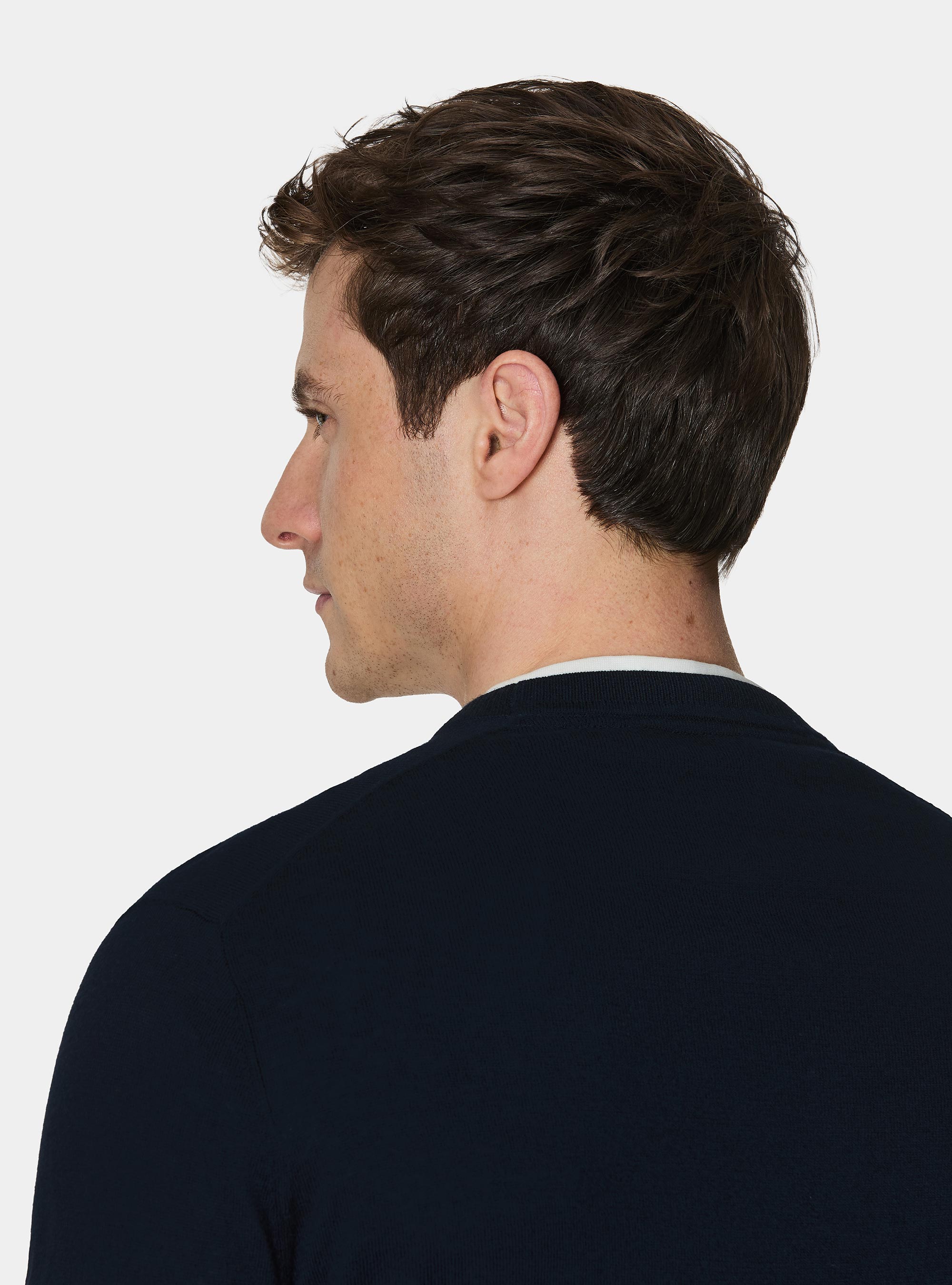 Maglia girocollo in cotone seta e cashmere, NAVY BLUE