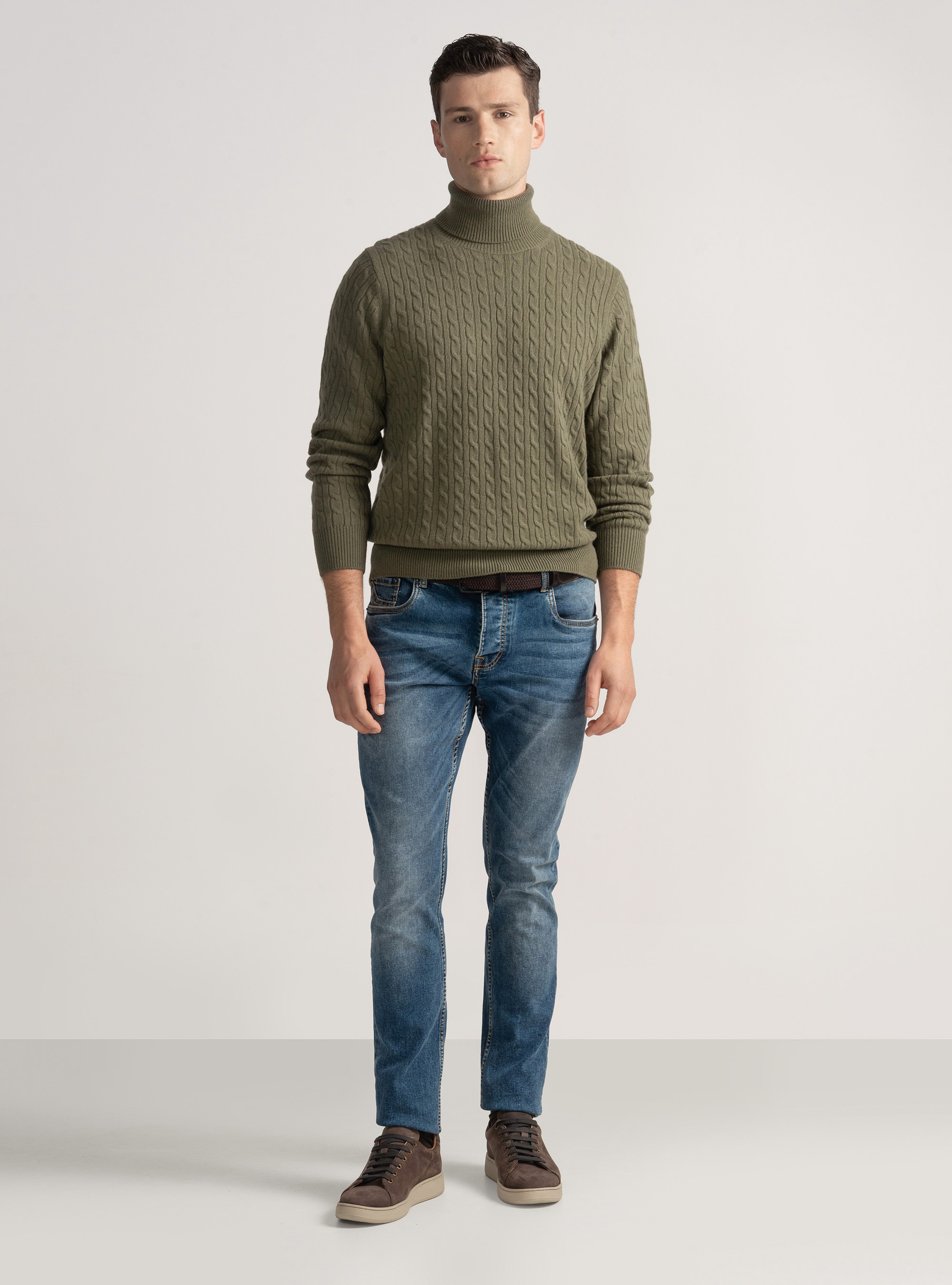 Punto de cuello alto con trenza de lana de cachemira, SALVIA 0602C