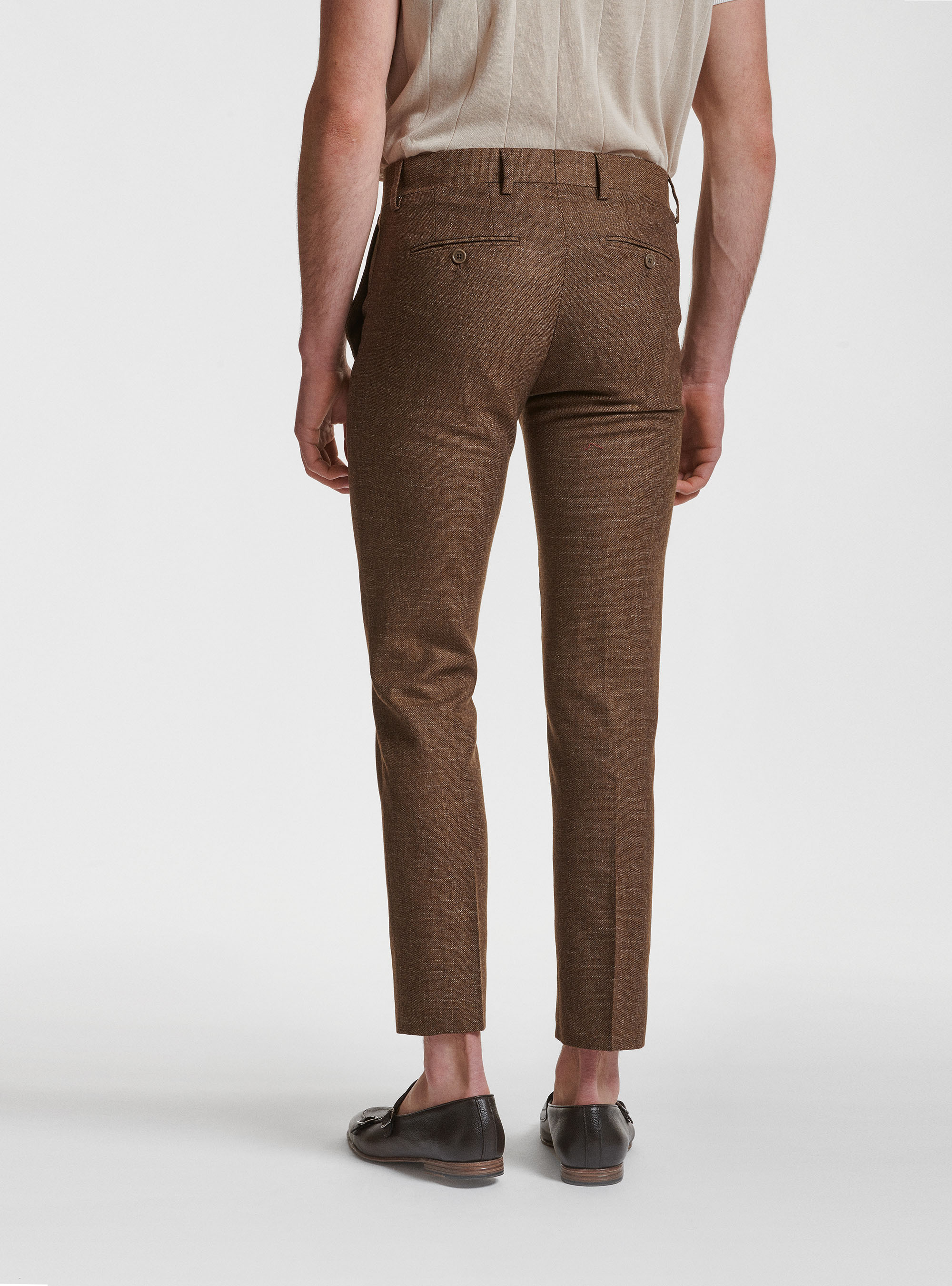 Pantaloni per abito in lana cotone e lino Marlane, TABACCO