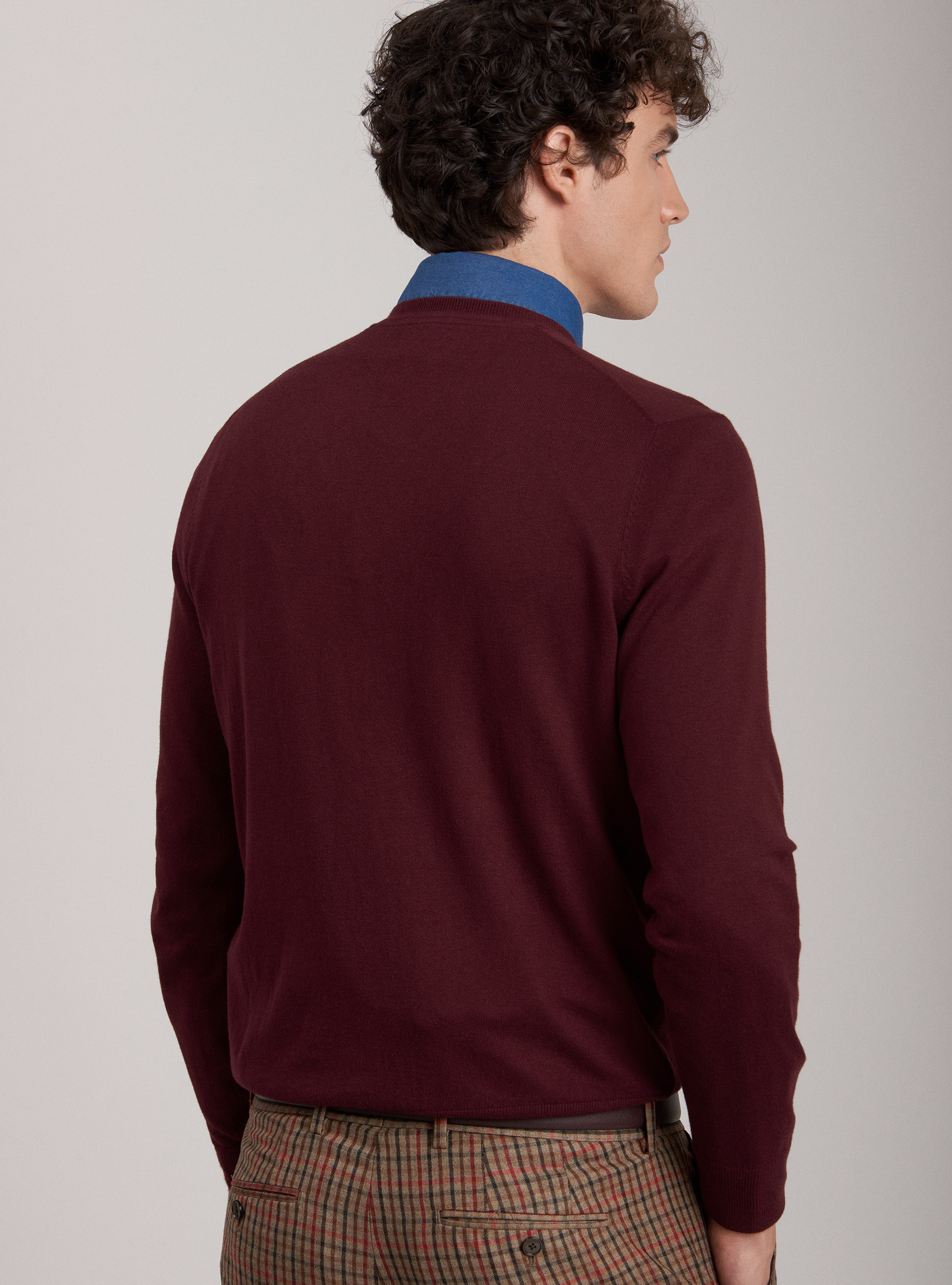 Maglia girocollo in cotone seta e cashmere, BORDEAUX