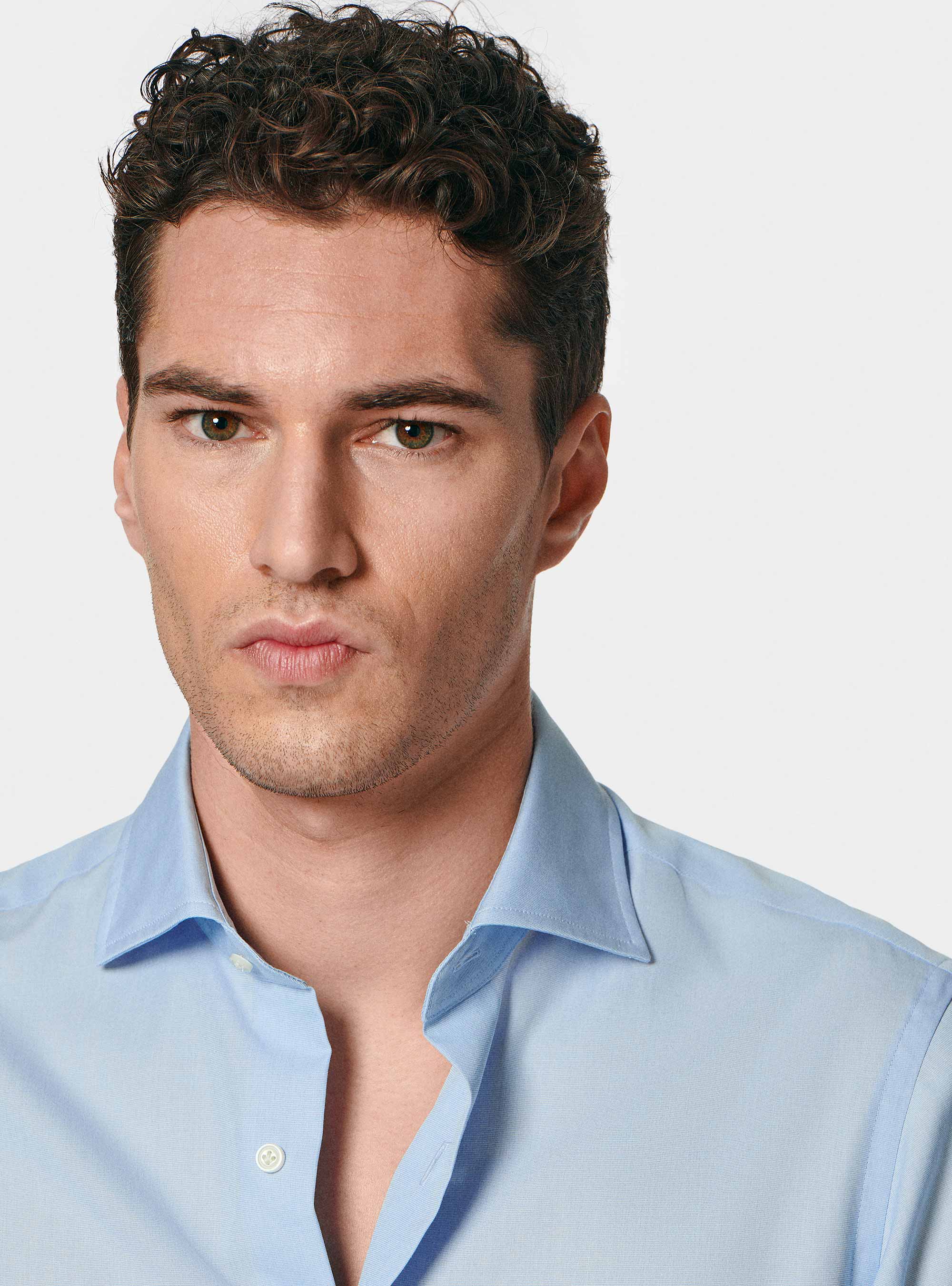 Camicia in fil a fil di cotone, AZZURRO